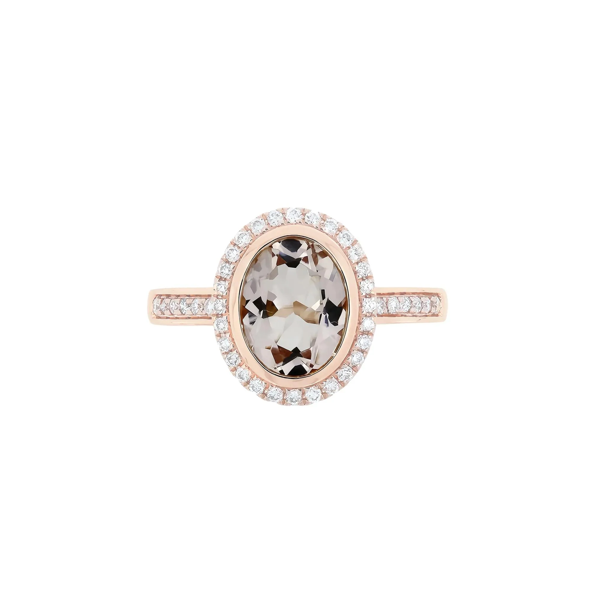 1/5 CT. Tw. Morganite and Diamond Oval Halo Ring 10K Rose Gold Size 8 1mm