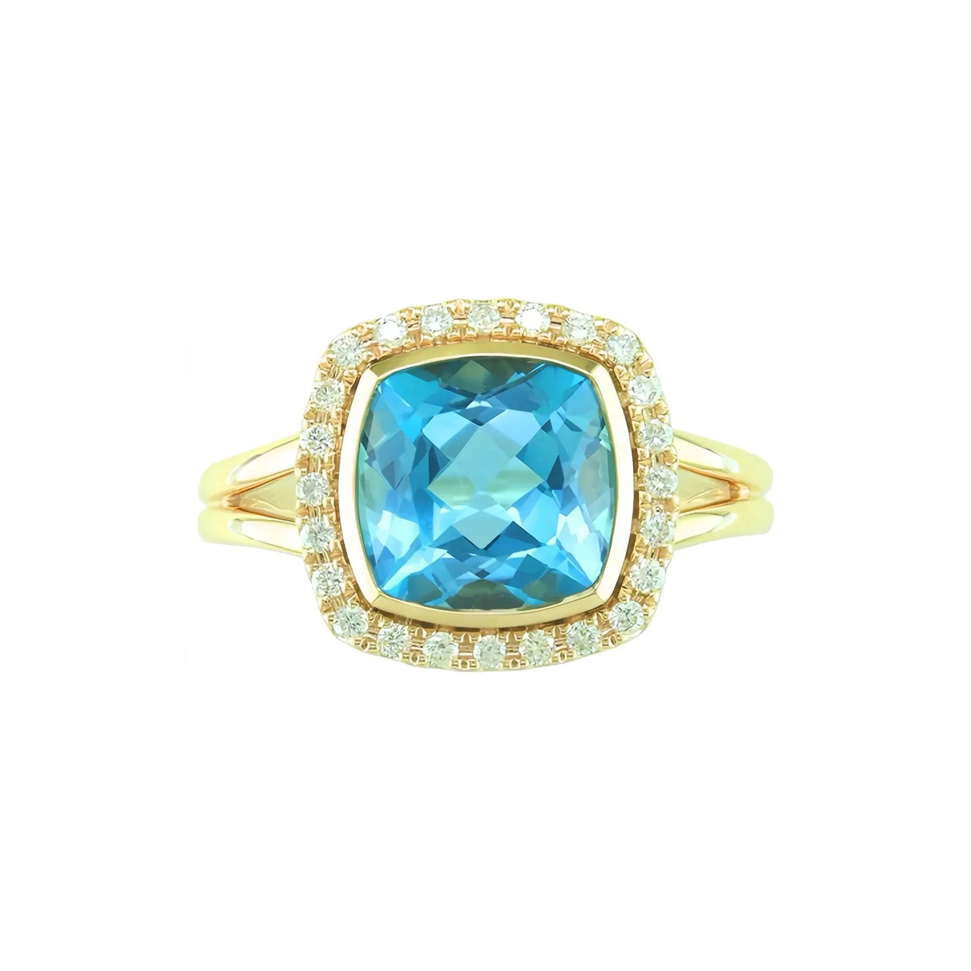 1/5 CT. Tw. Blue Topaz and Diamond Ring 10K Yellow Gold Size 6 1mm