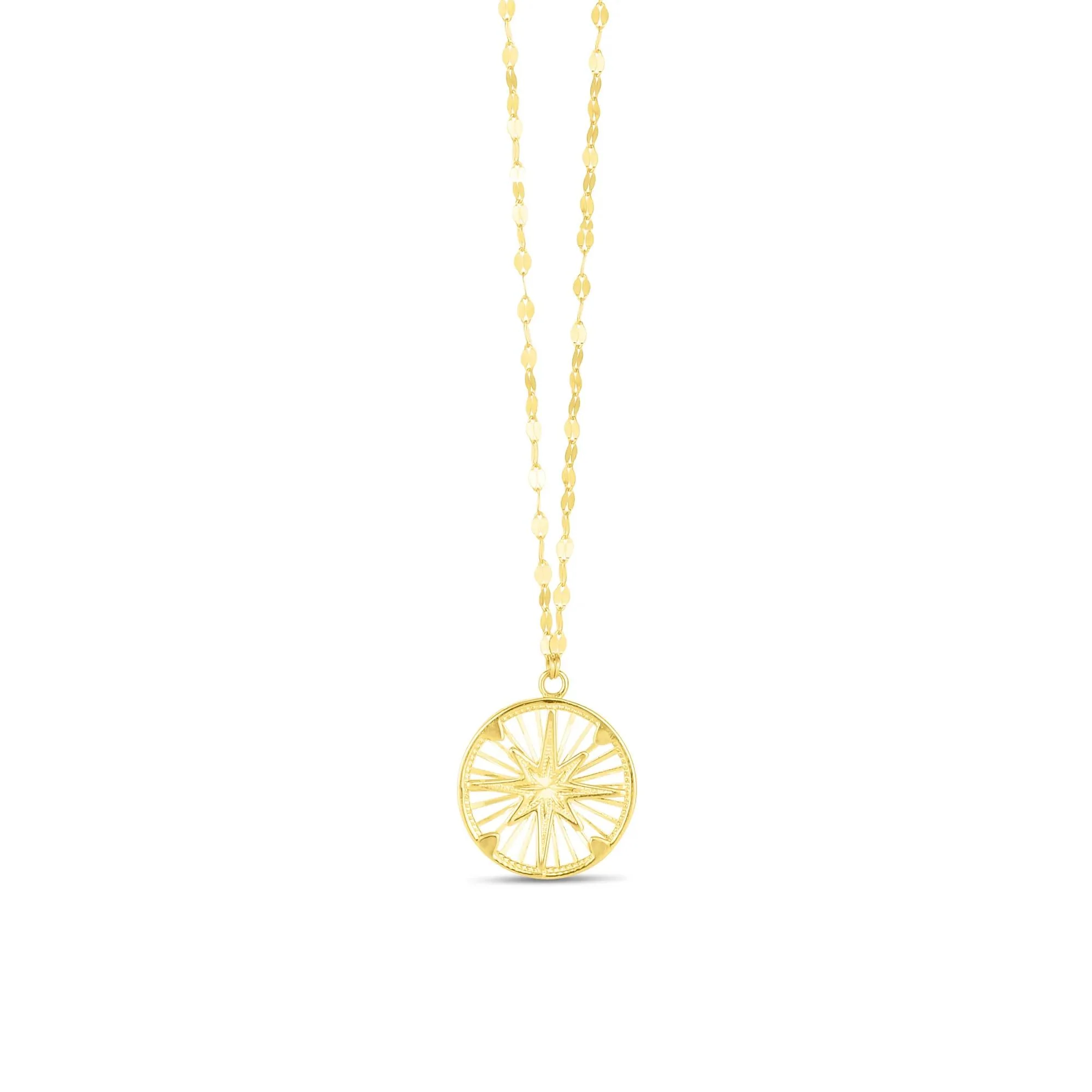 Diamond-Cut Wheel Compass Medallion 14K Yellow Gold Size 18"