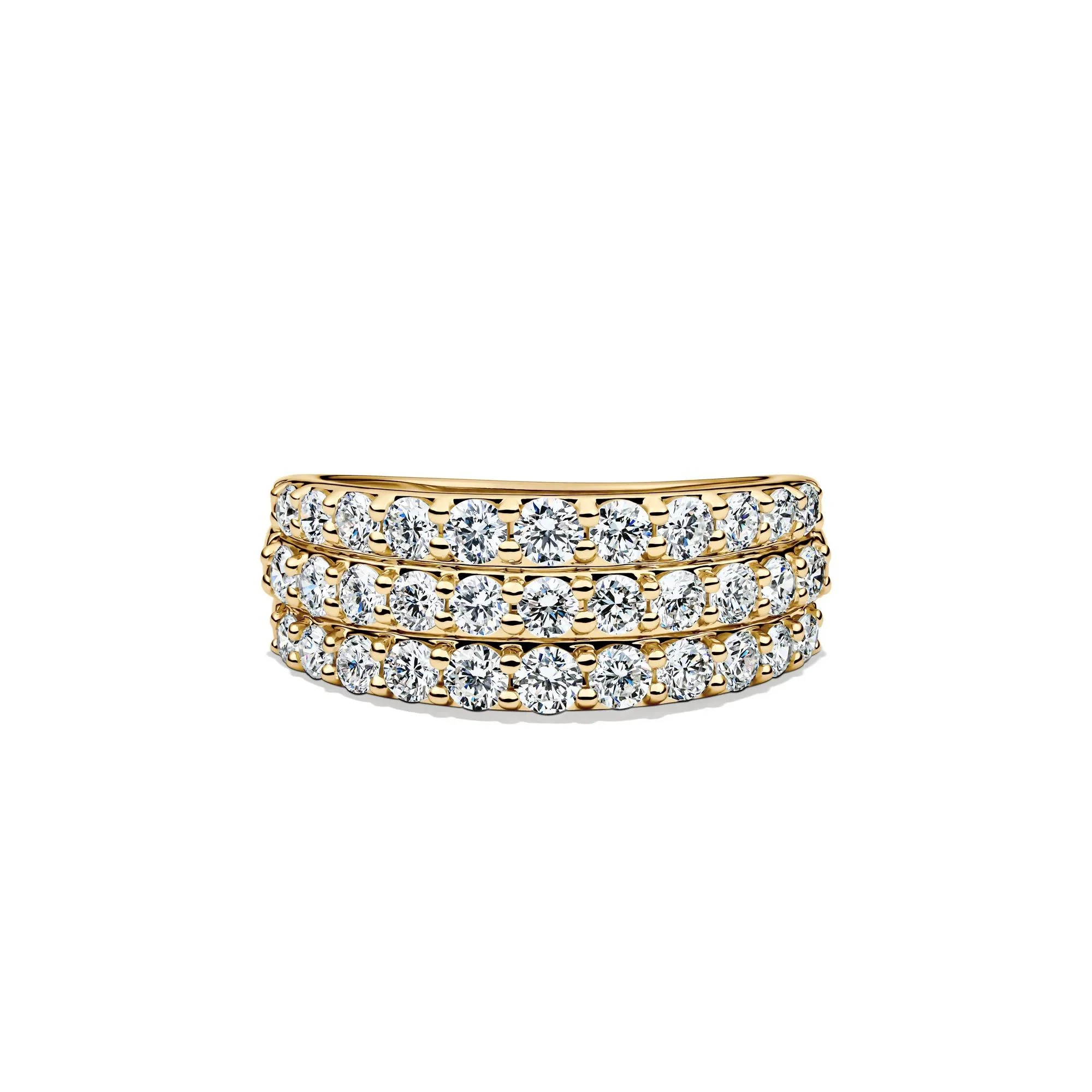 1/2 CT. Tw. Lab Grown Diamond Three-Row Band Ring 10K Yellow Gold Round Brilliant Cut Size 7 8mm