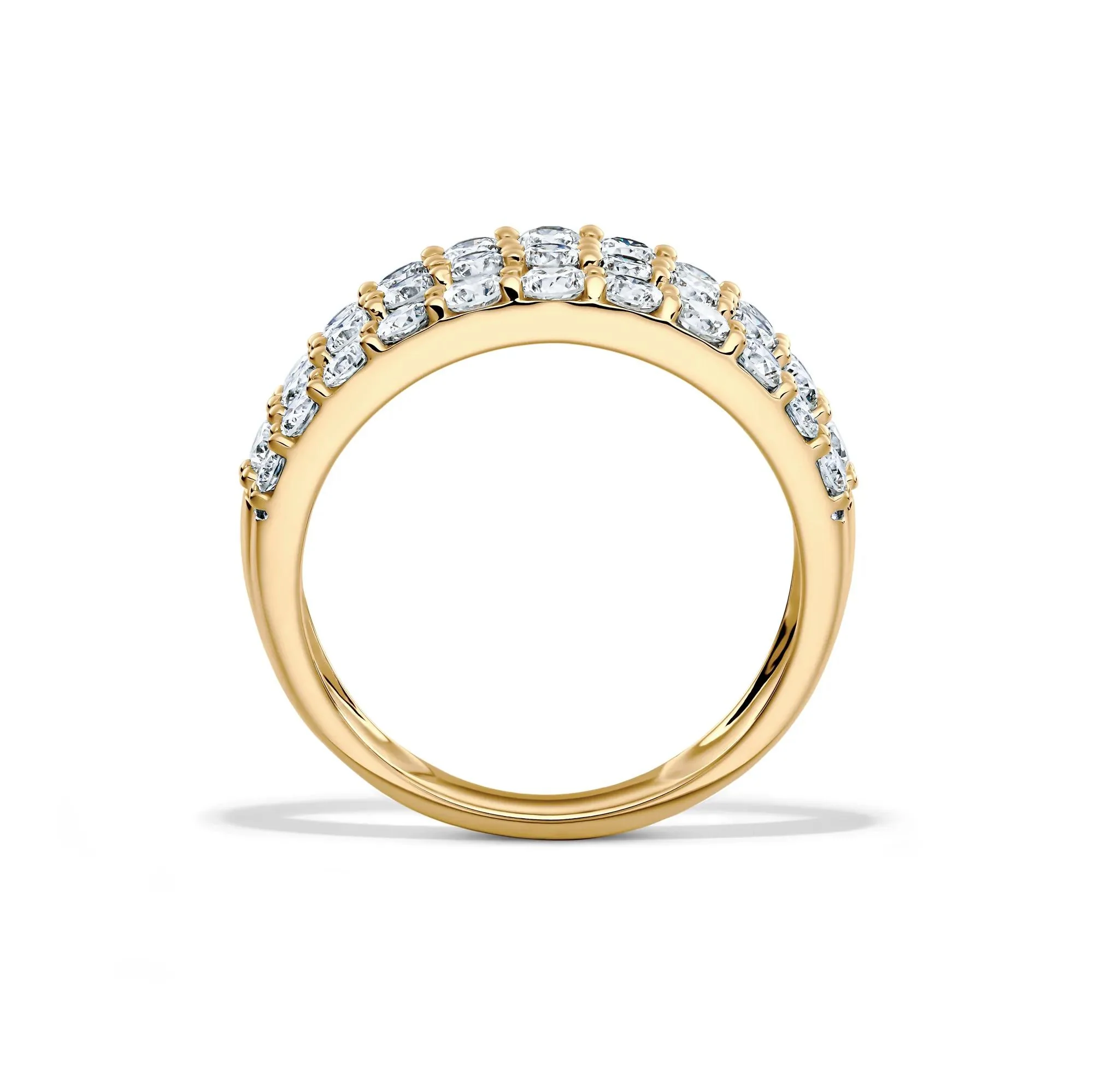 1/2 CT. Tw. Lab Grown Diamond Three-Row Band Ring 10K Yellow Gold Round Brilliant Cut Size 7 8mm - Image 2
