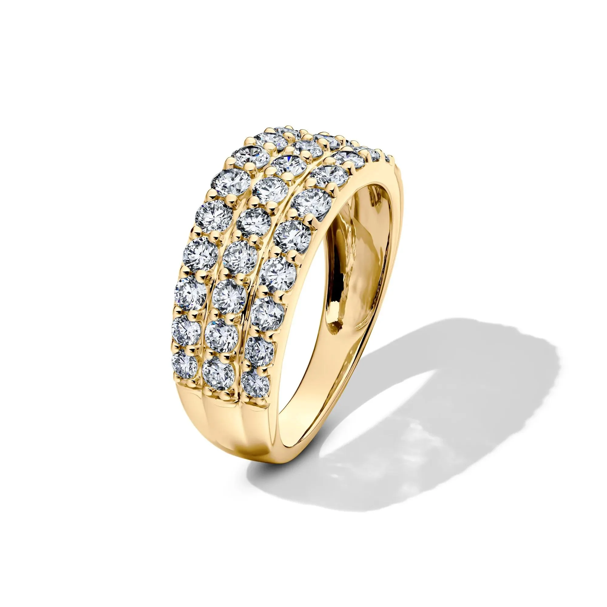 1/2 CT. Tw. Lab Grown Diamond Three-Row Band Ring 10K Yellow Gold Round Brilliant Cut Size 8 8mm - Image 4