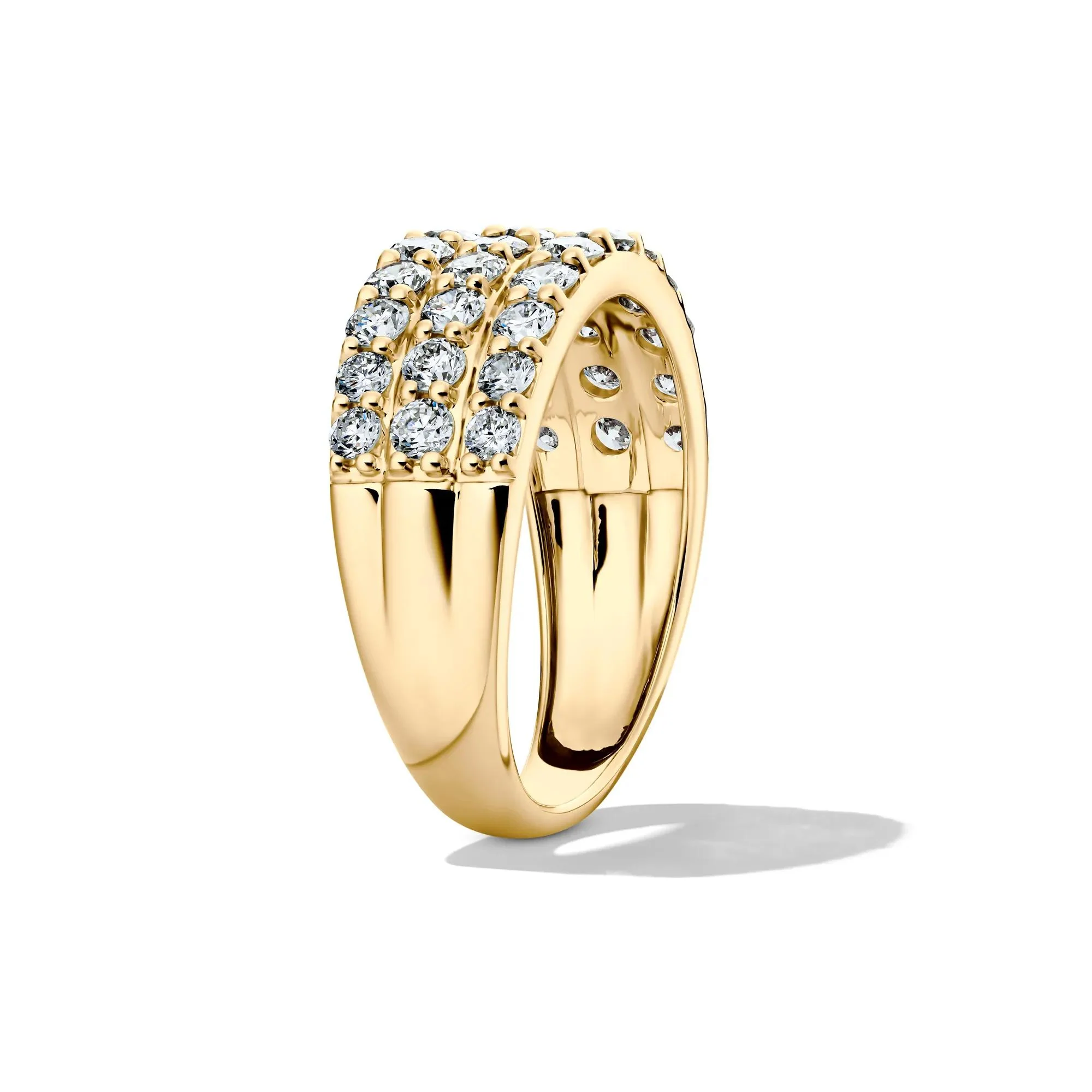 1/2 CT. Tw. Lab Grown Diamond Three-Row Band Ring 10K Yellow Gold Round Brilliant Cut Size 8.5 8mm - Image 3