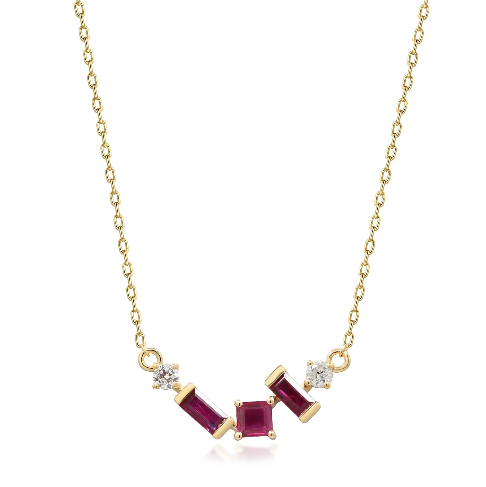 1/10 CT. Tw. Ruby and Diamond Necklace 10K Yellow Gold Size 18"