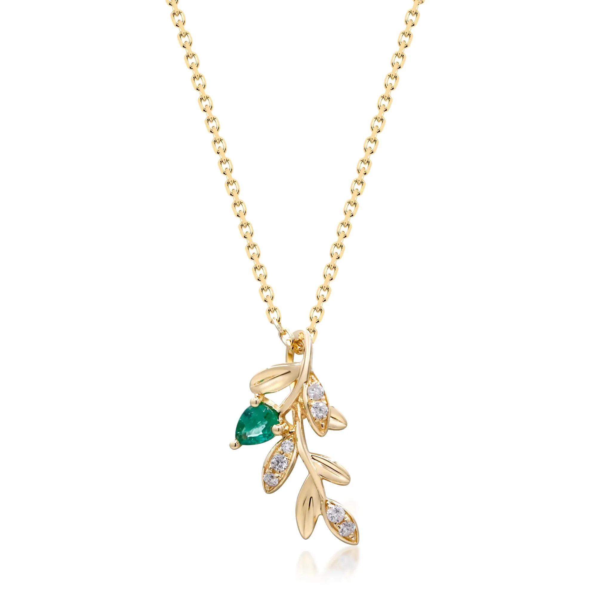 Emerald and Diamond Accent Laurel Necklace 10K Yellow Gold Size 18"
