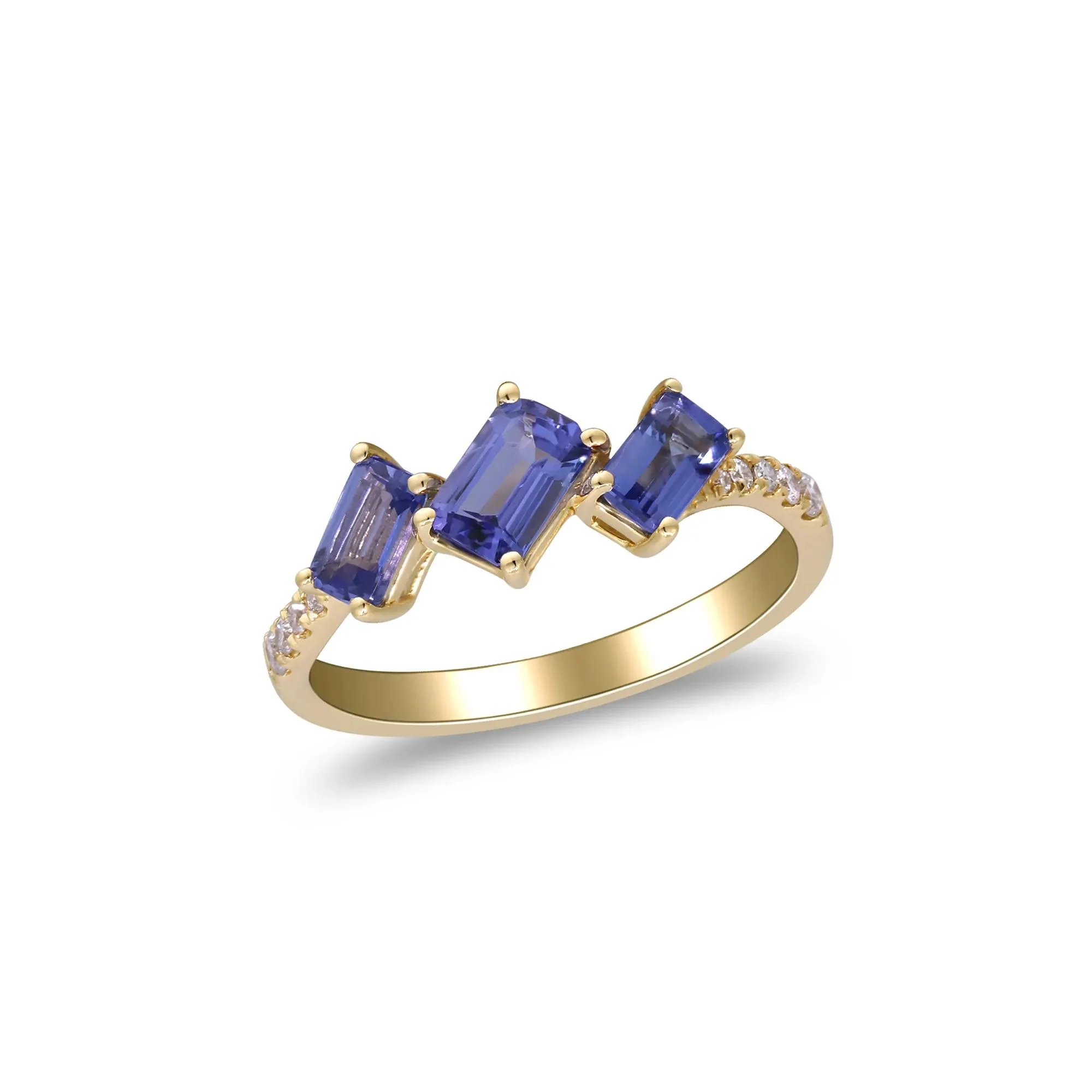 1/10 CT. Tw. Tanzanite and Diamond Accent Ring 10K Yellow Gold Round Brilliant Cut Size 6 2mm - Image 5