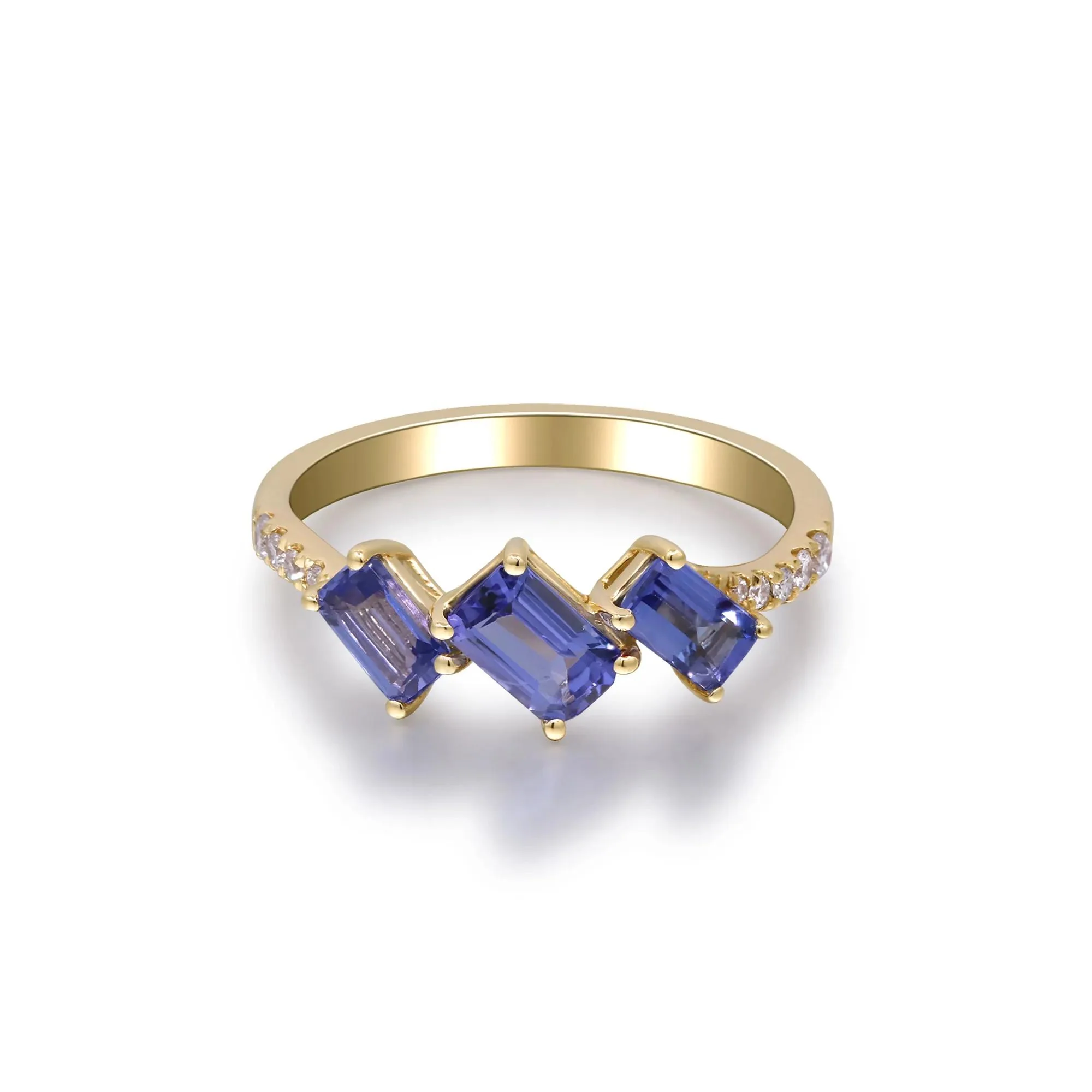 1/10 CT. Tw. Tanzanite and Diamond Accent Ring 10K Yellow Gold Round Brilliant Cut Size 6.5 2mm