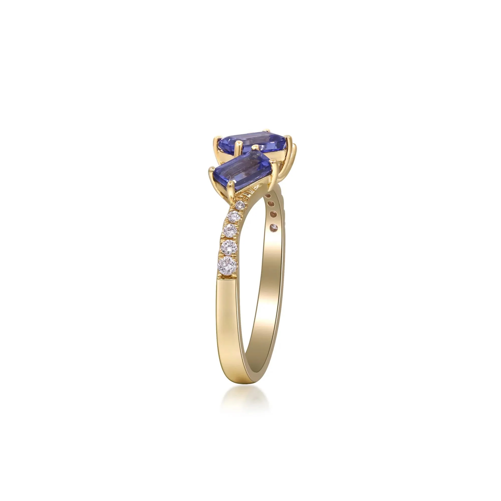 1/10 CT. Tw. Tanzanite and Diamond Accent Ring 10K Yellow Gold Round Brilliant Cut Size 7.5 2mm - Image 3
