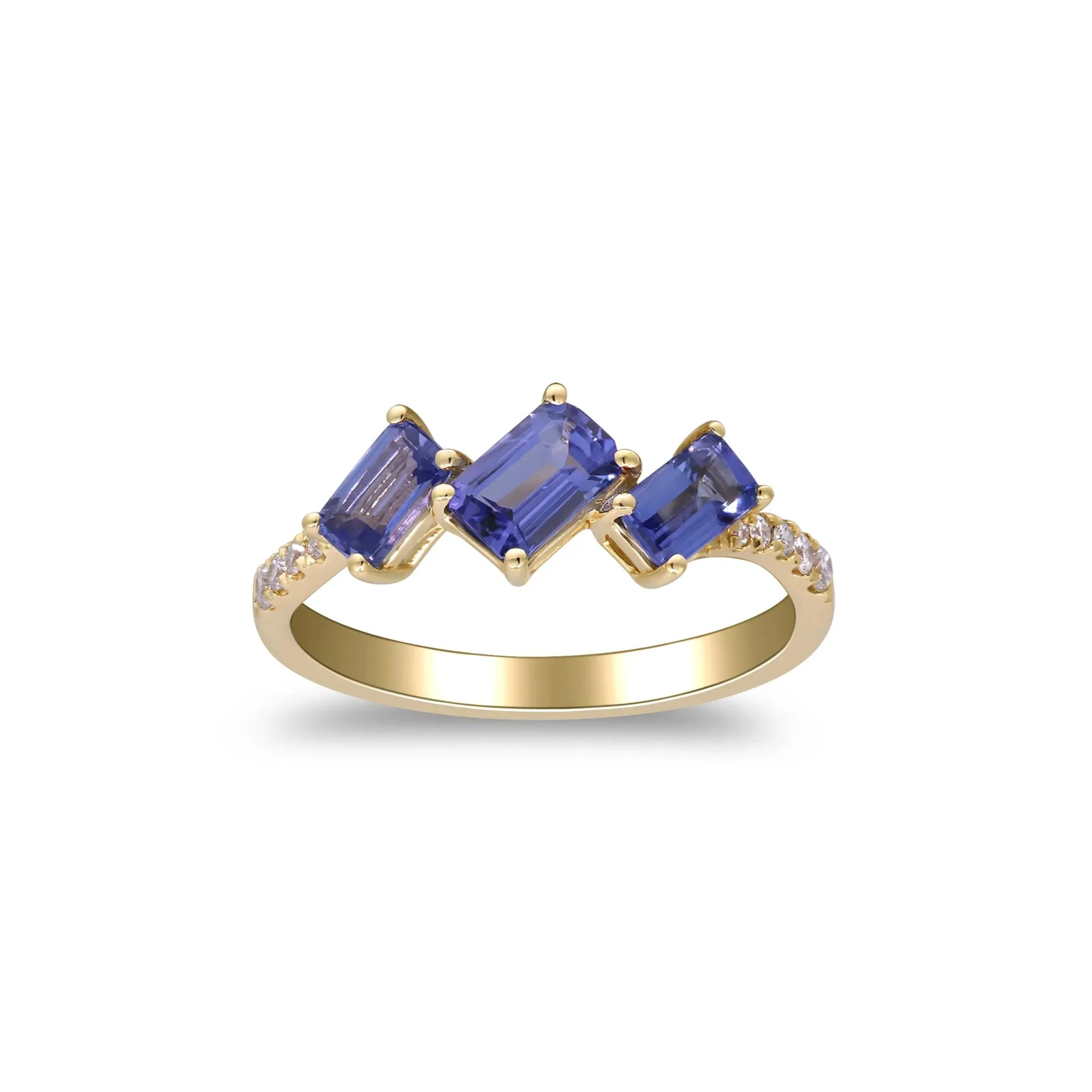 1/10 CT. Tw. Tanzanite and Diamond Accent Ring 10K Yellow Gold Round Brilliant Cut Size 7.5 2mm - Image 4