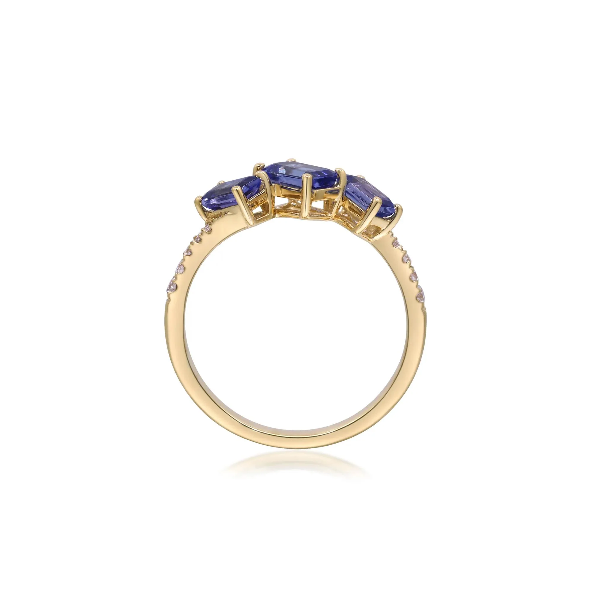 1/10 CT. Tw. Tanzanite and Diamond Accent Ring 10K Yellow Gold Round Brilliant Cut Size 8.5 2mm - Image 2