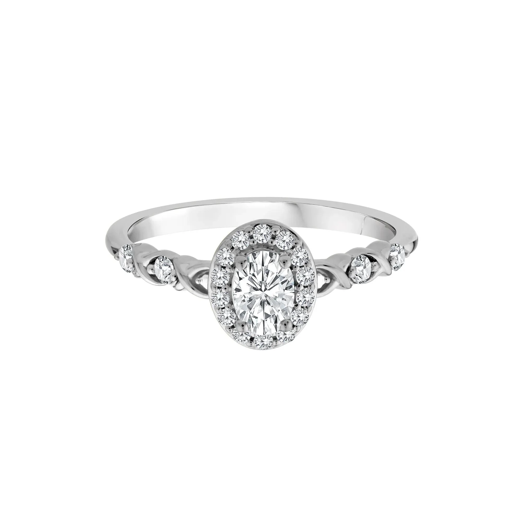 1/2 CT. Tw. Lab Grown Diamond Oval Halo Promise Ring 10K White Gold Round Brilliant Cut Size 6