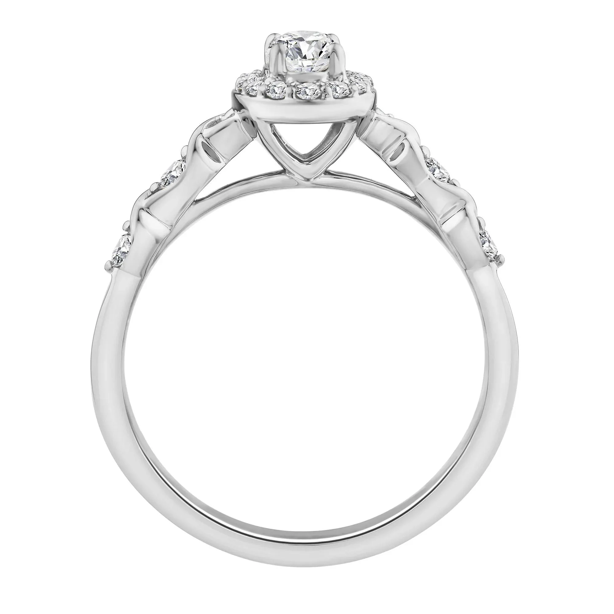 1/2 CT. Tw. Lab Grown Diamond Oval Halo Promise Ring 10K White Gold Round Brilliant Cut Size 7 - Image 2