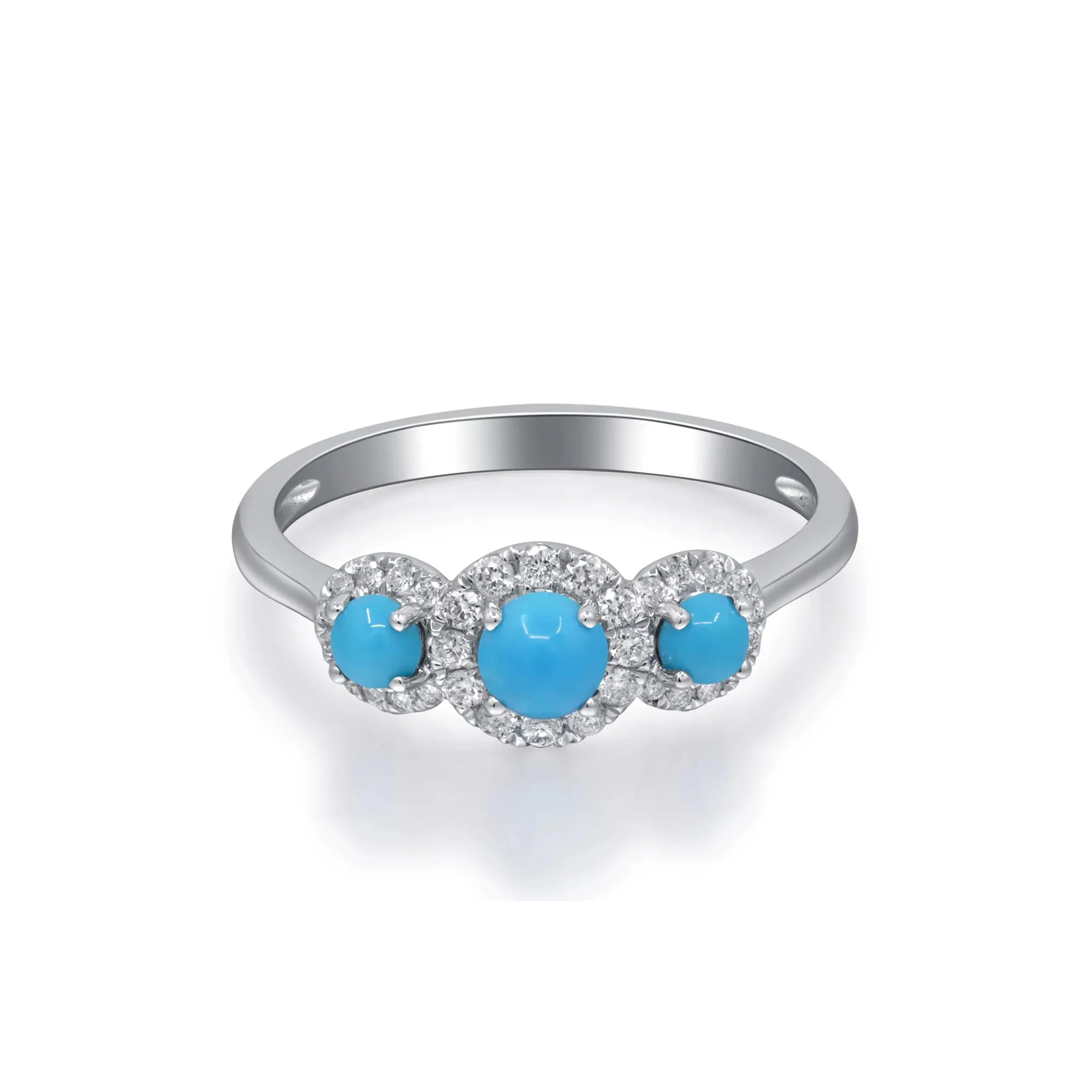 1/5 CT. Tw. Turquoise and Diamond Three-Stone Ring 10K White Gold Size 5.5 2mm