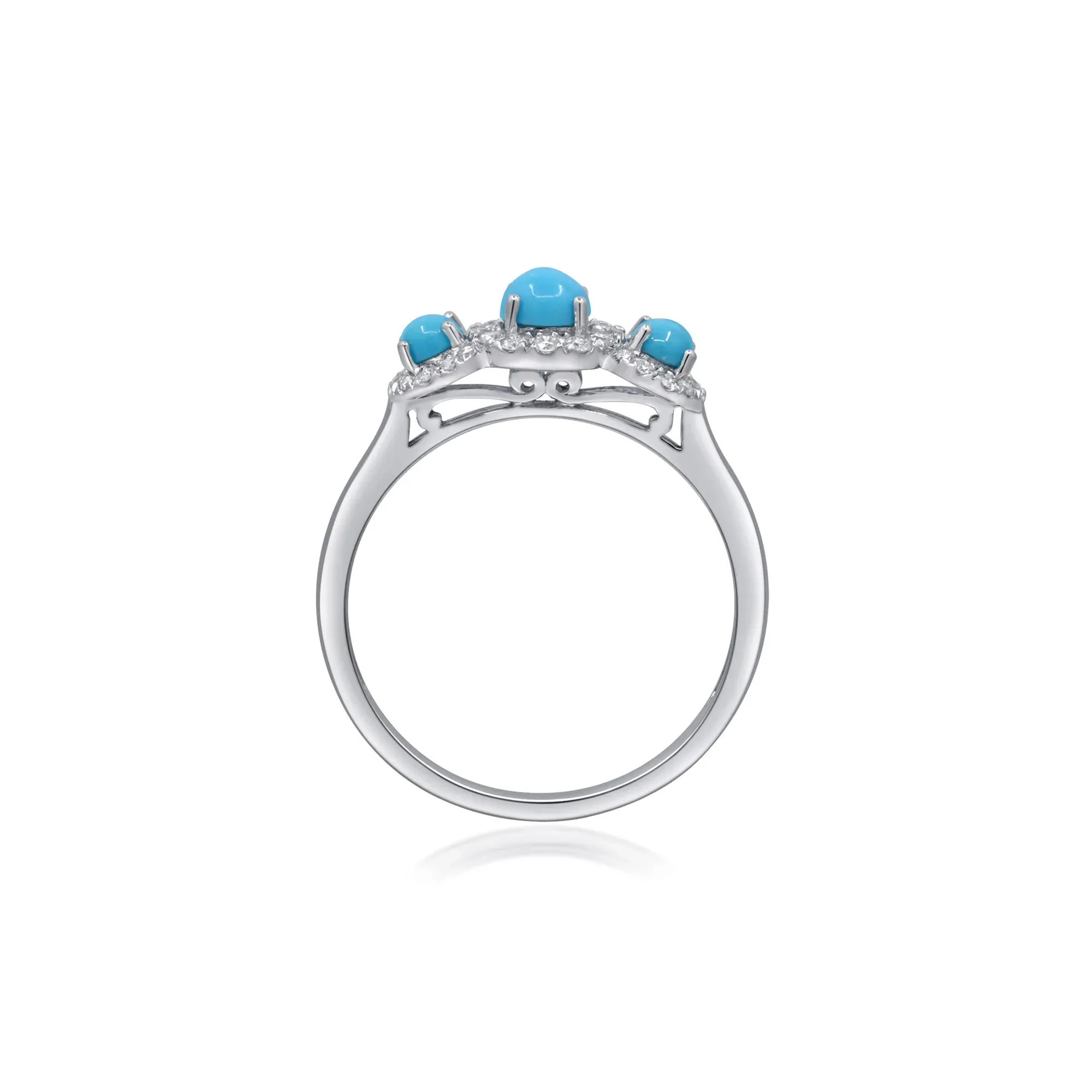 1/5 CT. Tw. Turquoise and Diamond Three-Stone Ring 10K White Gold Size 5.5 2mm - Image 2