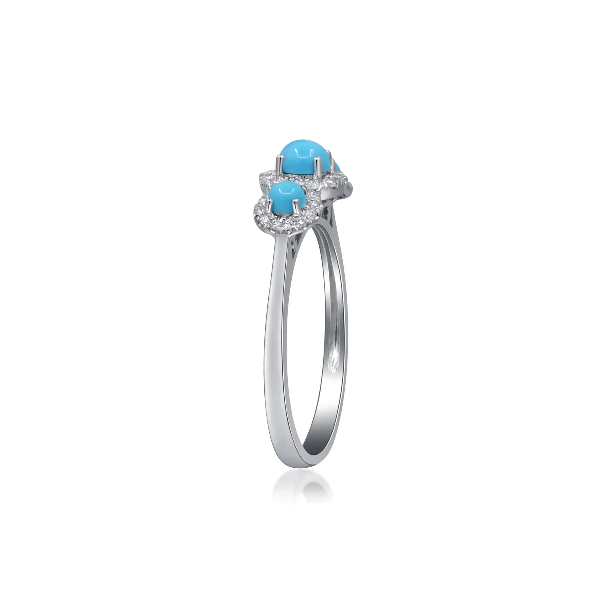 1/5 CT. Tw. Turquoise and Diamond Three-Stone Ring 10K White Gold Size 6 2mm - Image 3