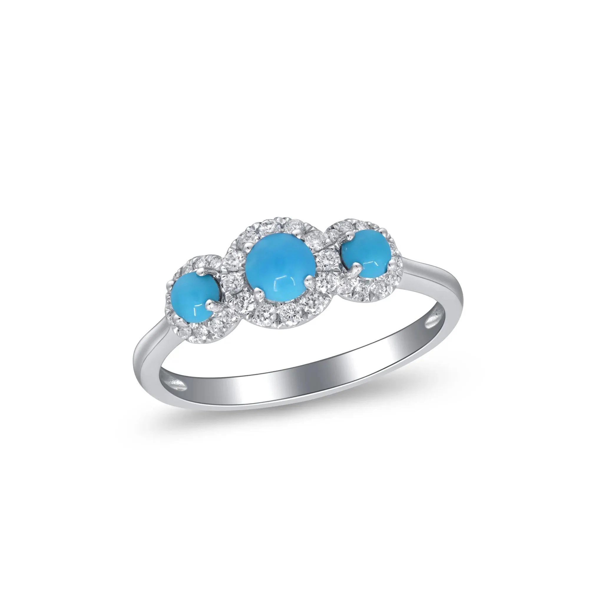 1/5 CT. Tw. Turquoise and Diamond Three-Stone Ring 10K White Gold Size 7.5 2mm - Image 5