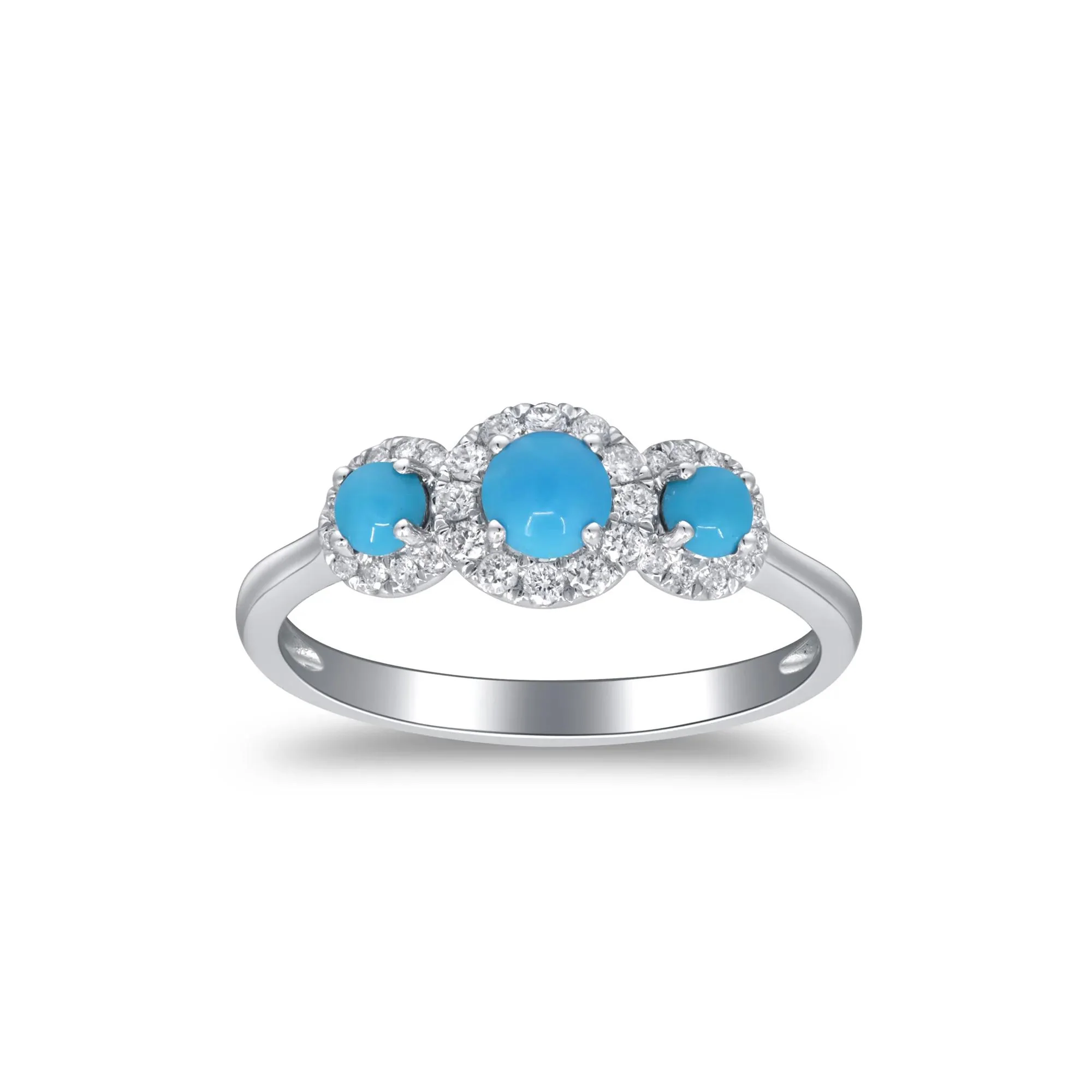 1/5 CT. Tw. Turquoise and Diamond Three-Stone Ring 10K White Gold Size 9 2mm - Image 4