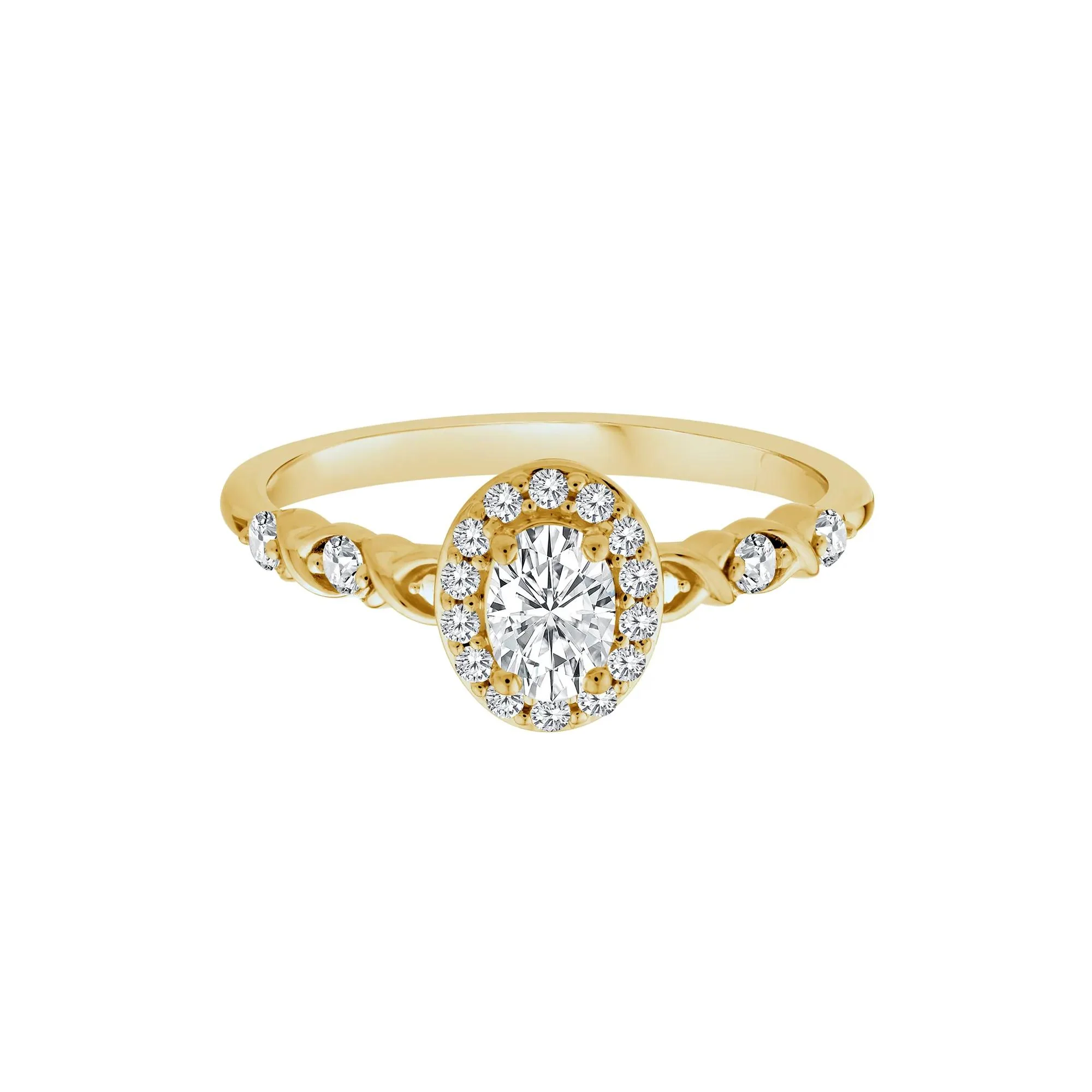 1/2 CT. Tw. Lab Grown Diamond Oval Halo Promise Ring 10K Yellow Gold Round Brilliant Cut Size 7