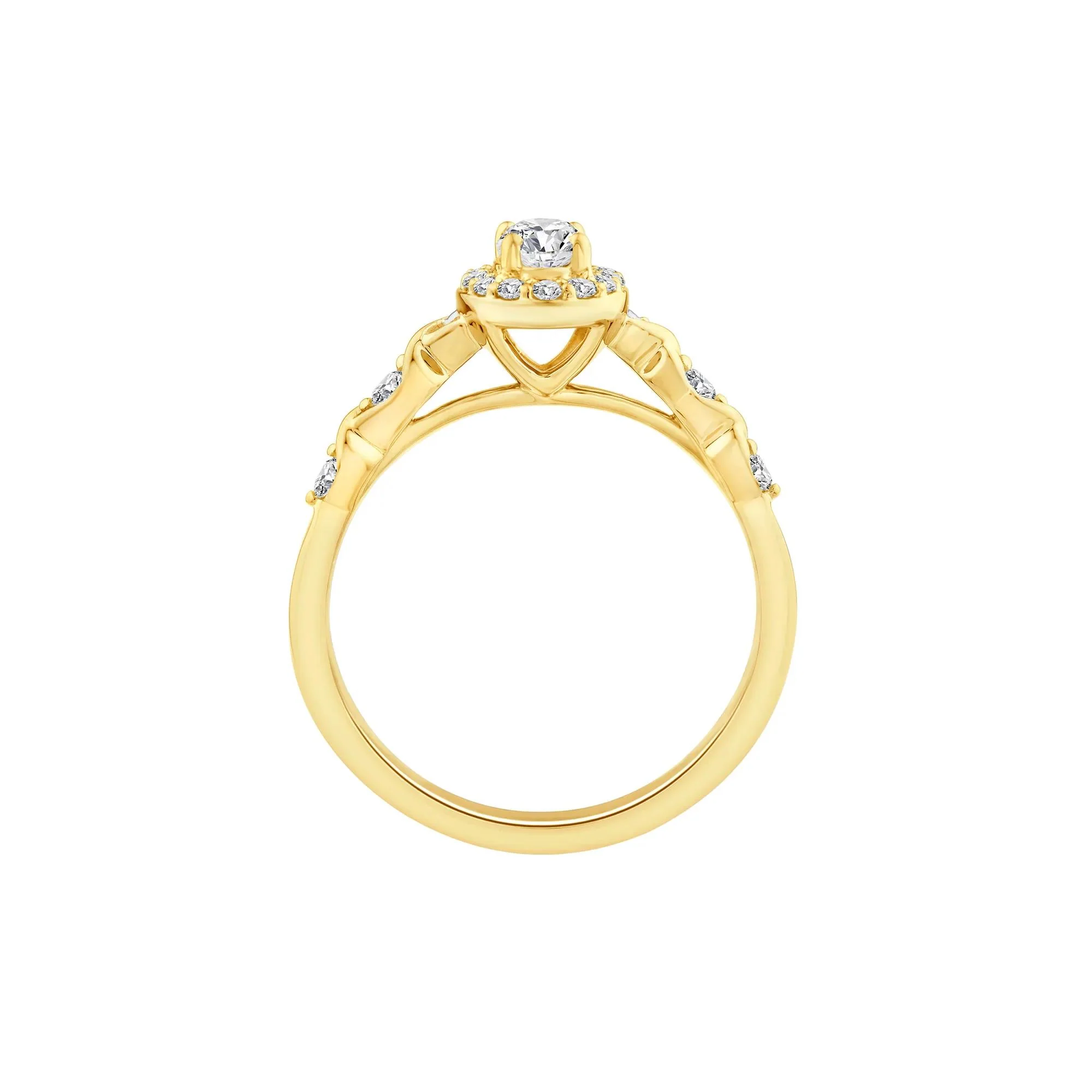 1/2 CT. Tw. Lab Grown Diamond Oval Halo Promise Ring 10K Yellow Gold Round Brilliant Cut Size 7.5 - Image 2