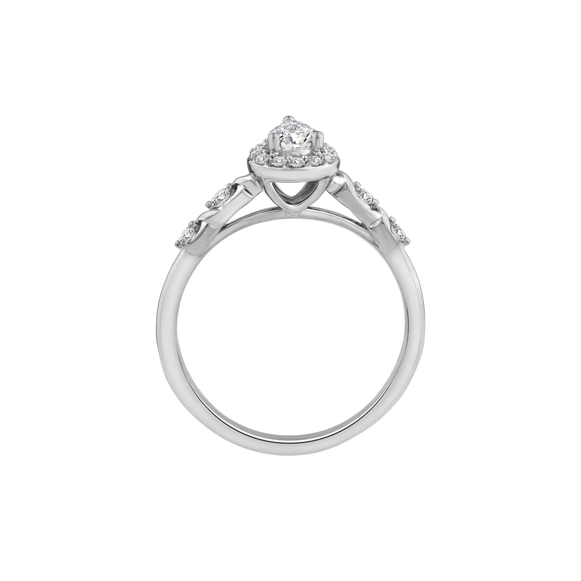 1/2 CT. Tw. Lab Grown Diamond Pear-Shaped Halo Promise Ring 10K White Gold Round Brilliant Cut Size 7.5 - Image 2