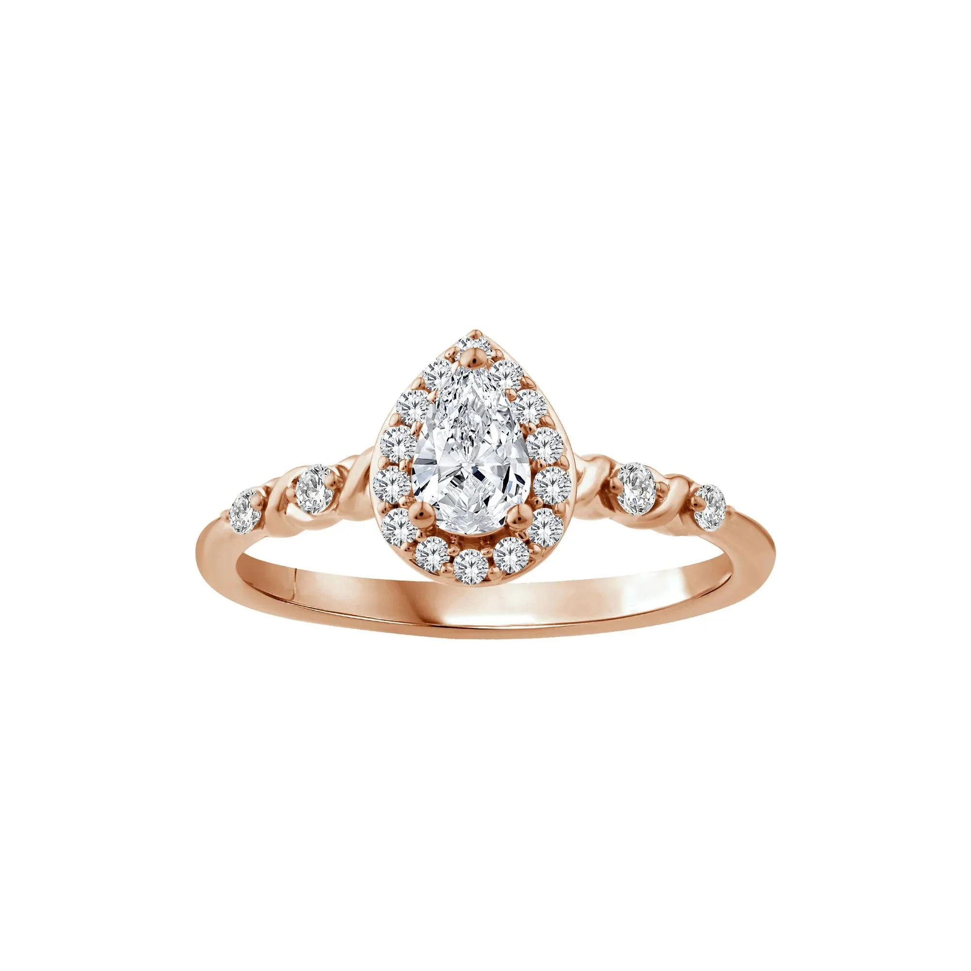 1/2 CT. Tw. Lab Grown Diamond Pear-Shaped Halo Promise Ring 10K Rose Gold Round Brilliant Cut Size 6.5