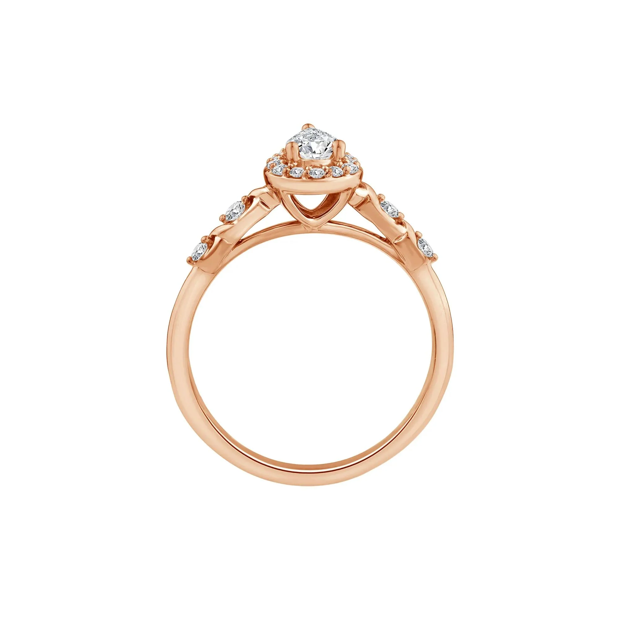 1/2 CT. Tw. Lab Grown Diamond Pear-Shaped Halo Promise Ring 10K Rose Gold Round Brilliant Cut Size 8 - Image 2
