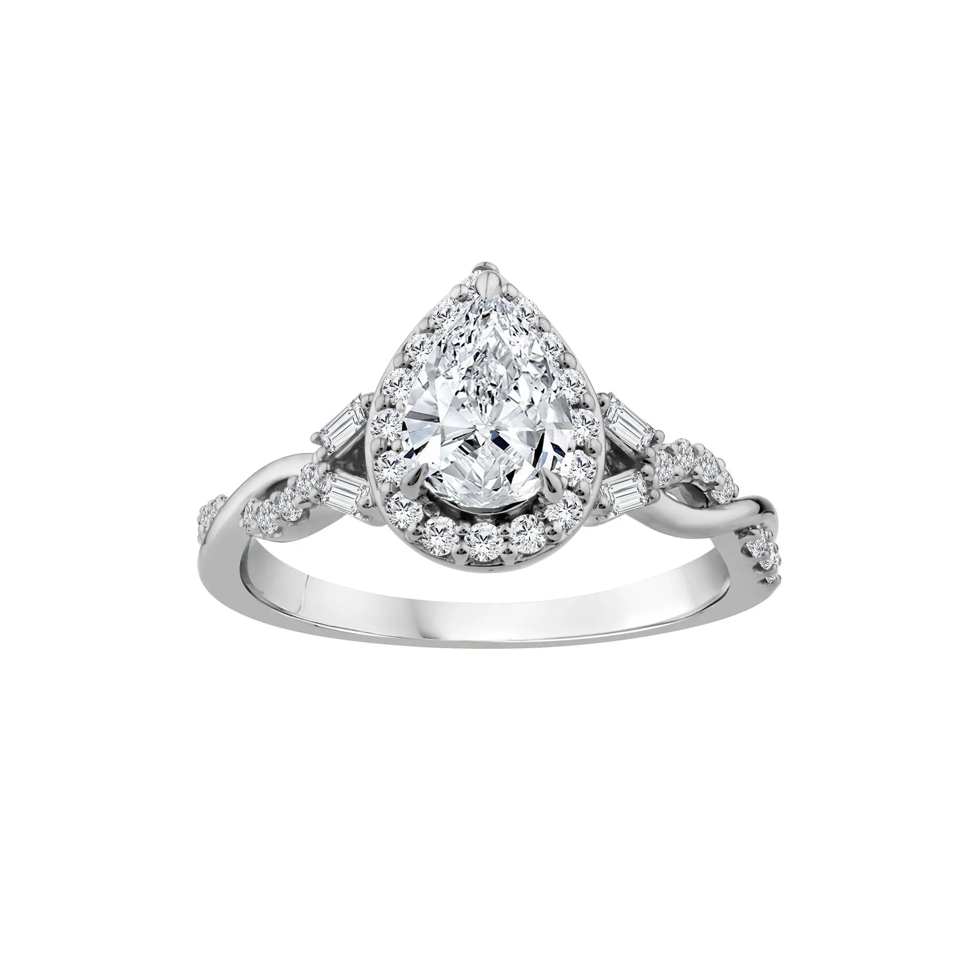 1 CT. Tw. Lab Grown Diamond Pear-Shaped Halo Engagement Ring 10K White Gold Round Brilliant Cut Size 9