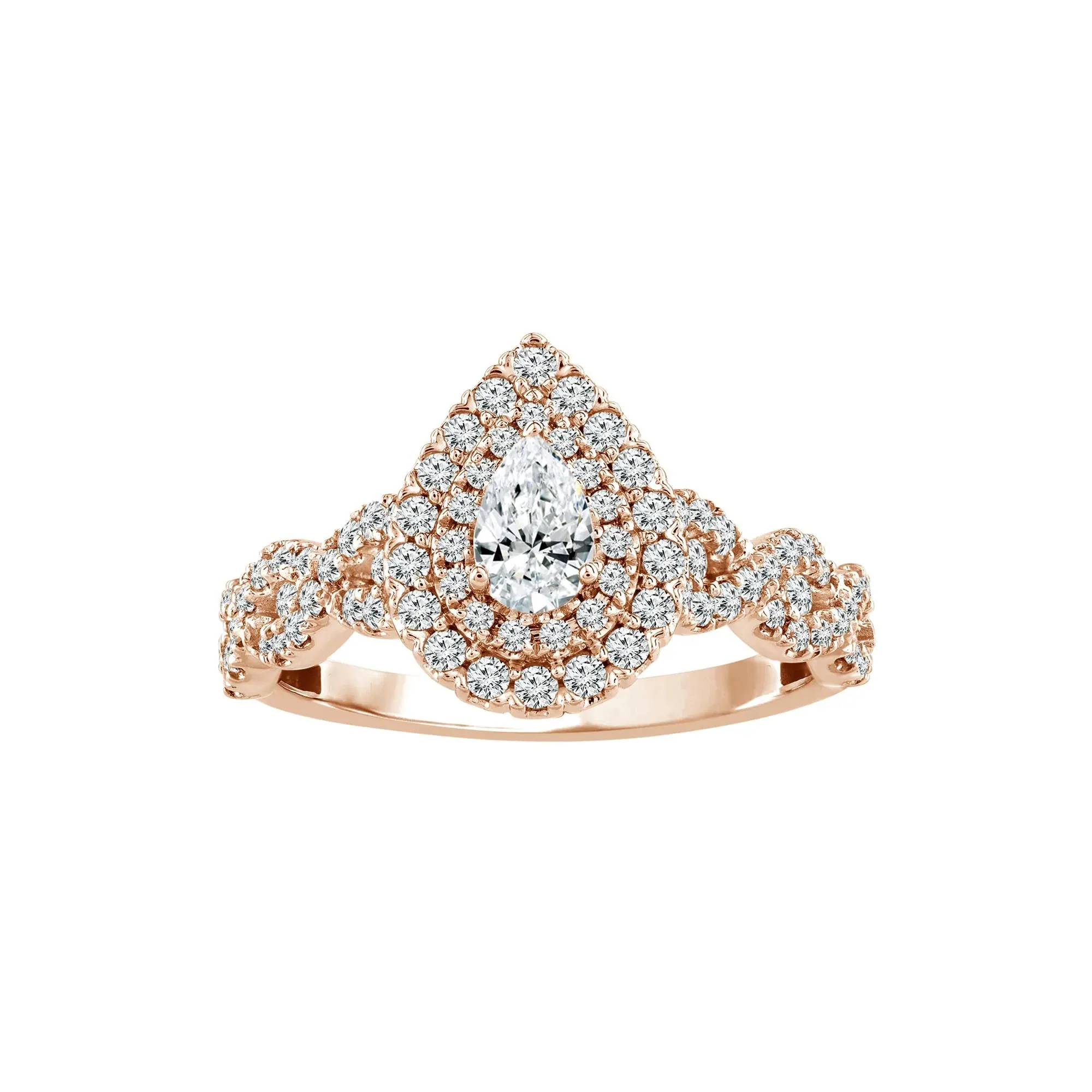 1 CT. Tw. Lab Grown Diamond Pear-Shaped Engagement Ring 10K Rose Gold Round Brilliant Cut Size 8 1mm