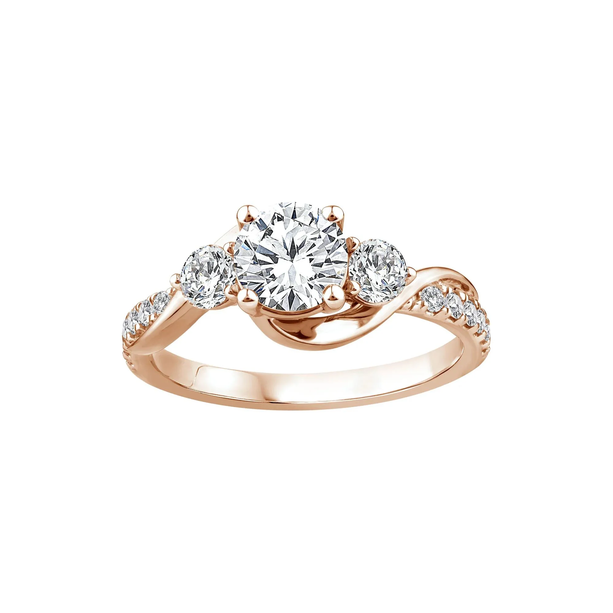 1/2 CT. Tw. Lab Grown Diamond Three-Stone Ring 10K Rose Gold Round Brilliant Cut Size 8