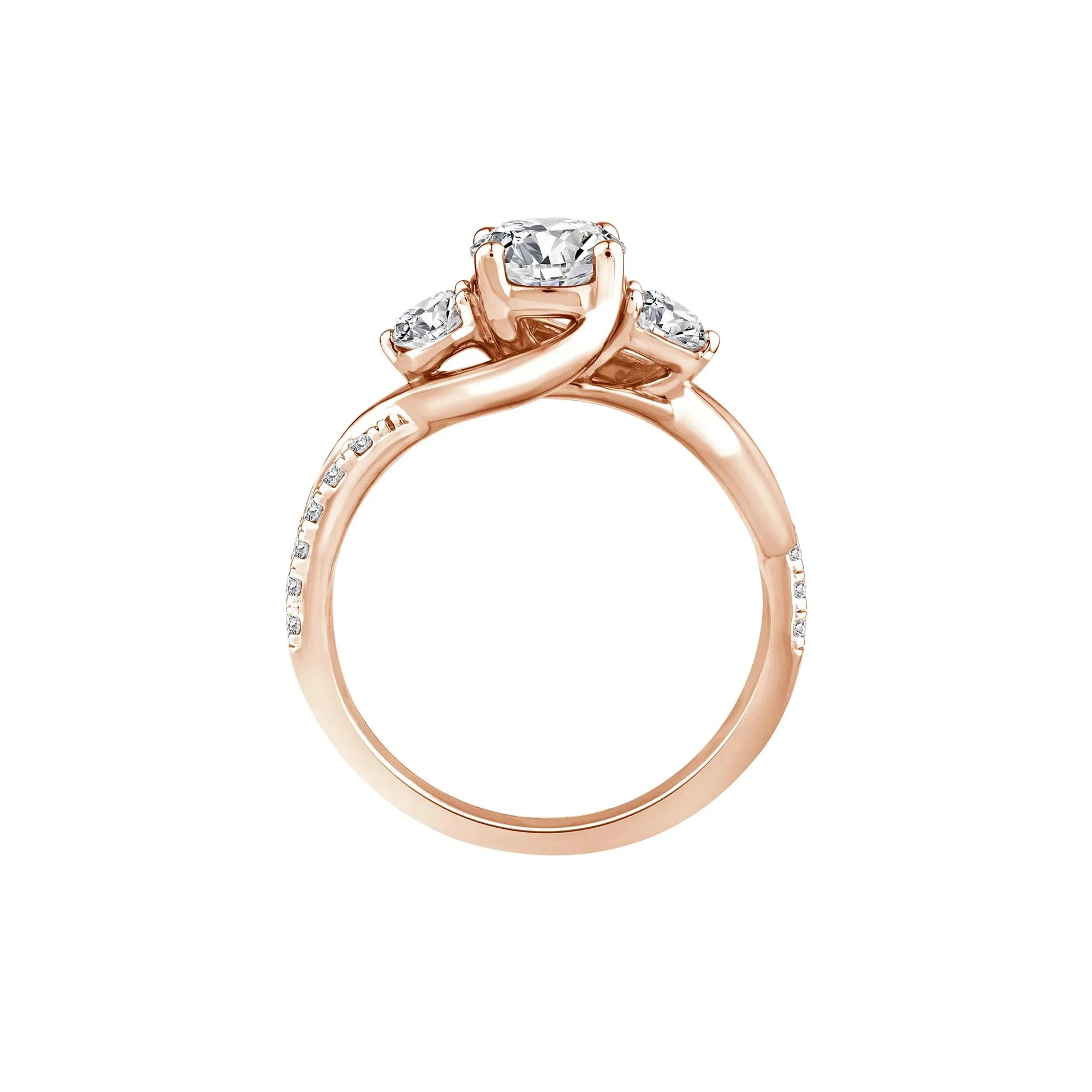 1/2 CT. Tw. Lab Grown Diamond Three-Stone Ring 10K Rose Gold Round Brilliant Cut Size 8.5 - Image 2