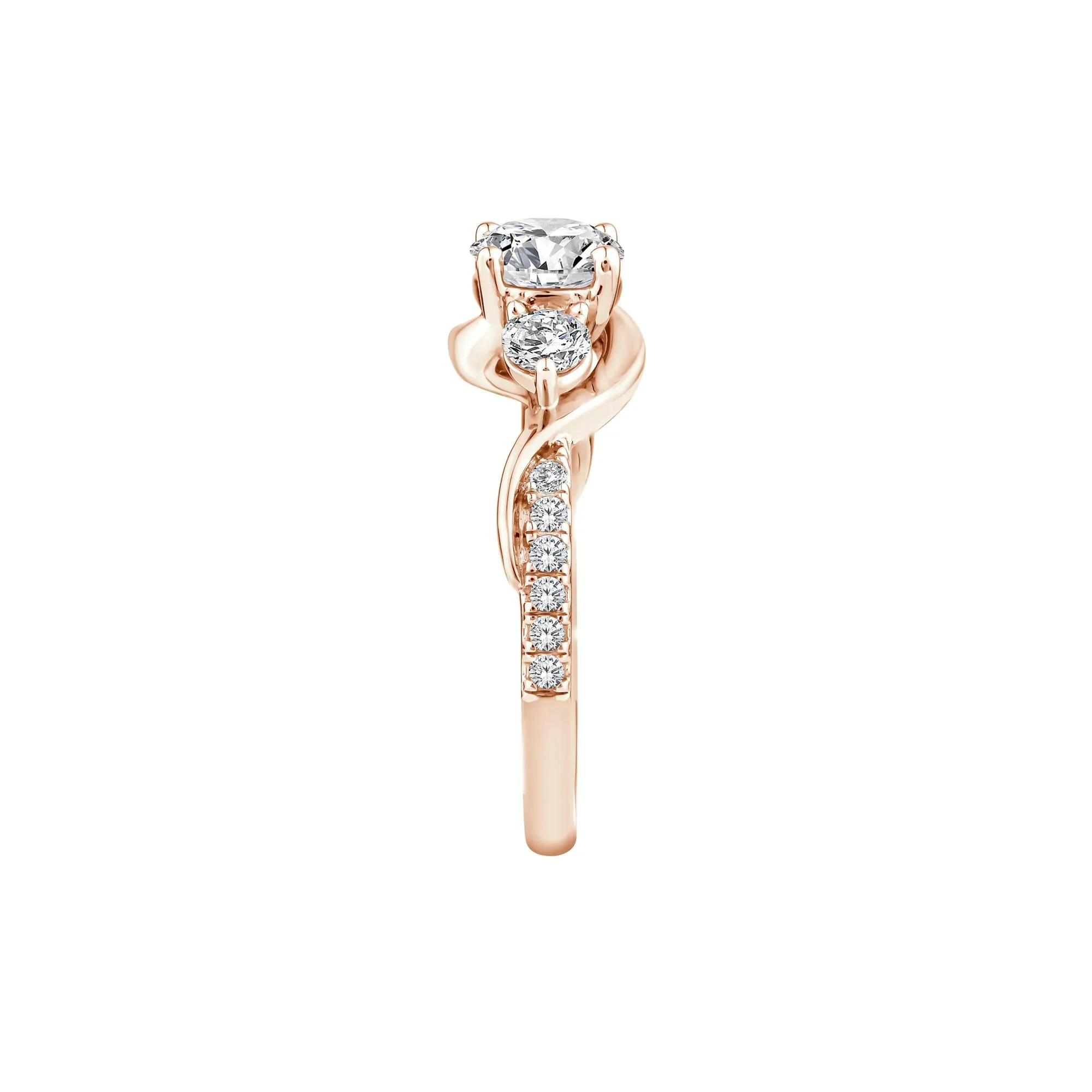 1/2 CT. Tw. Lab Grown Diamond Three-Stone Ring 10K Rose Gold Round Brilliant Cut Size 8.5 - Image 3