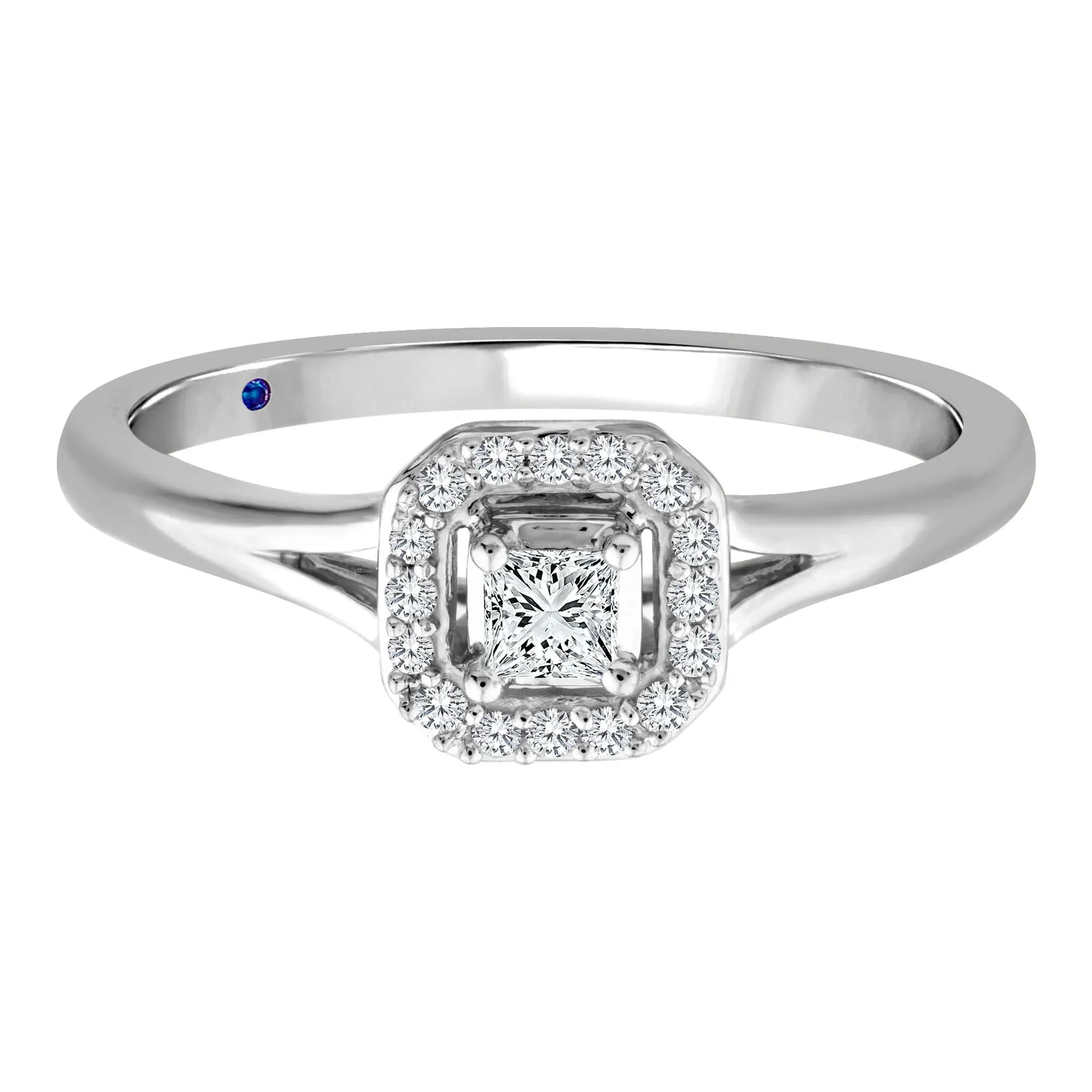 1/7 CT. Tw. Diamond and Blue Sapphire Promise Ring 10K White Gold Round Brilliant Cut Size 4.5 2mm