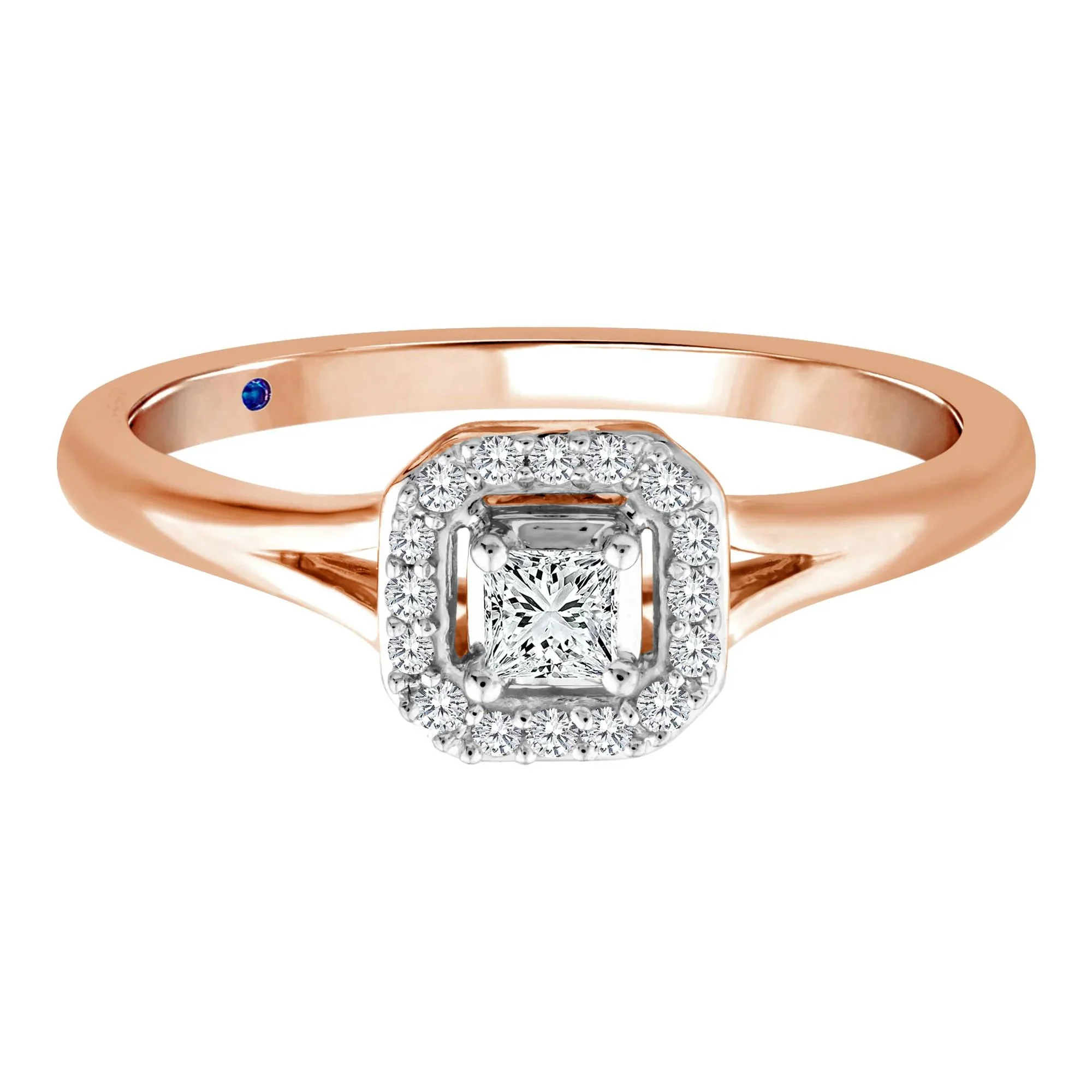 1/7 CT. Tw. Diamond and Blue Sapphire Promise Ring 10K Rose Gold Round Brilliant Cut Size 9.5 2mm