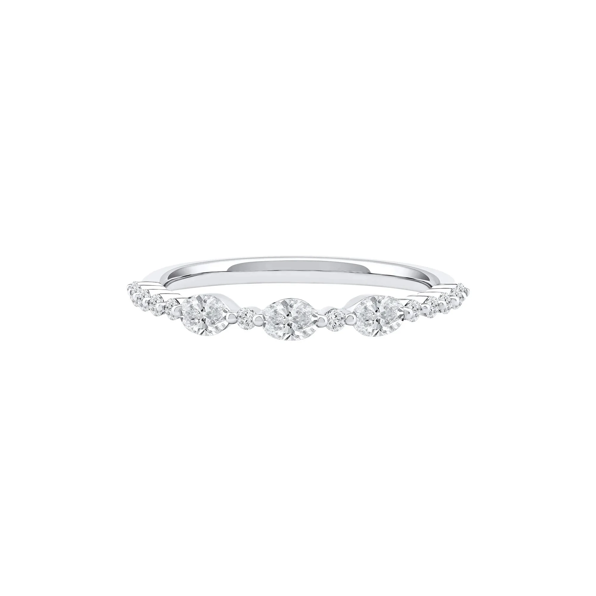 1/2 CT. Tw. Lab Grown Diamond Oval Band Ring 10K White Gold Round Brilliant Cut Size 8 2mm