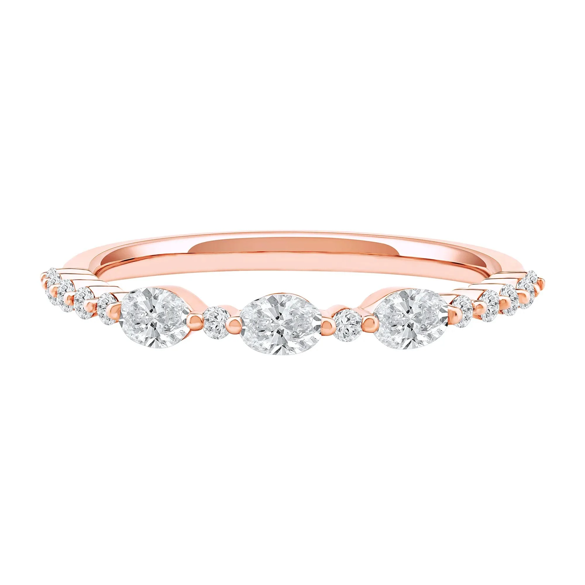 1/2 CT. Tw. Lab Grown Diamond Oval Band Ring 10K Rose Gold Round Brilliant Cut Size 6.5 2mm