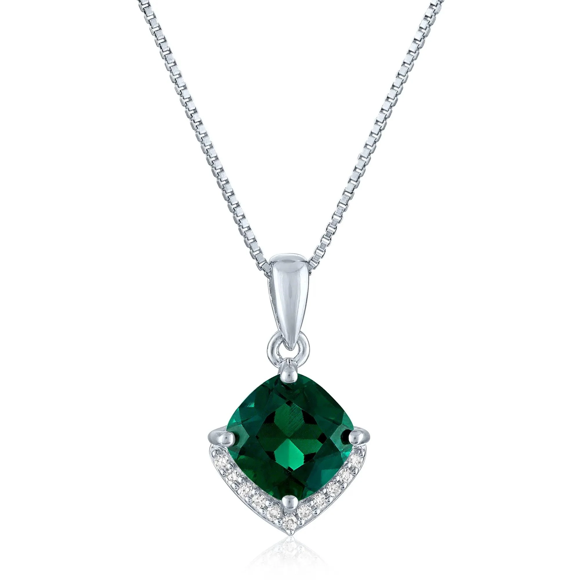 Lab-Created Emerald and Diamond Accent Pendant Necklace .925 Sterling Silver White Size 18"