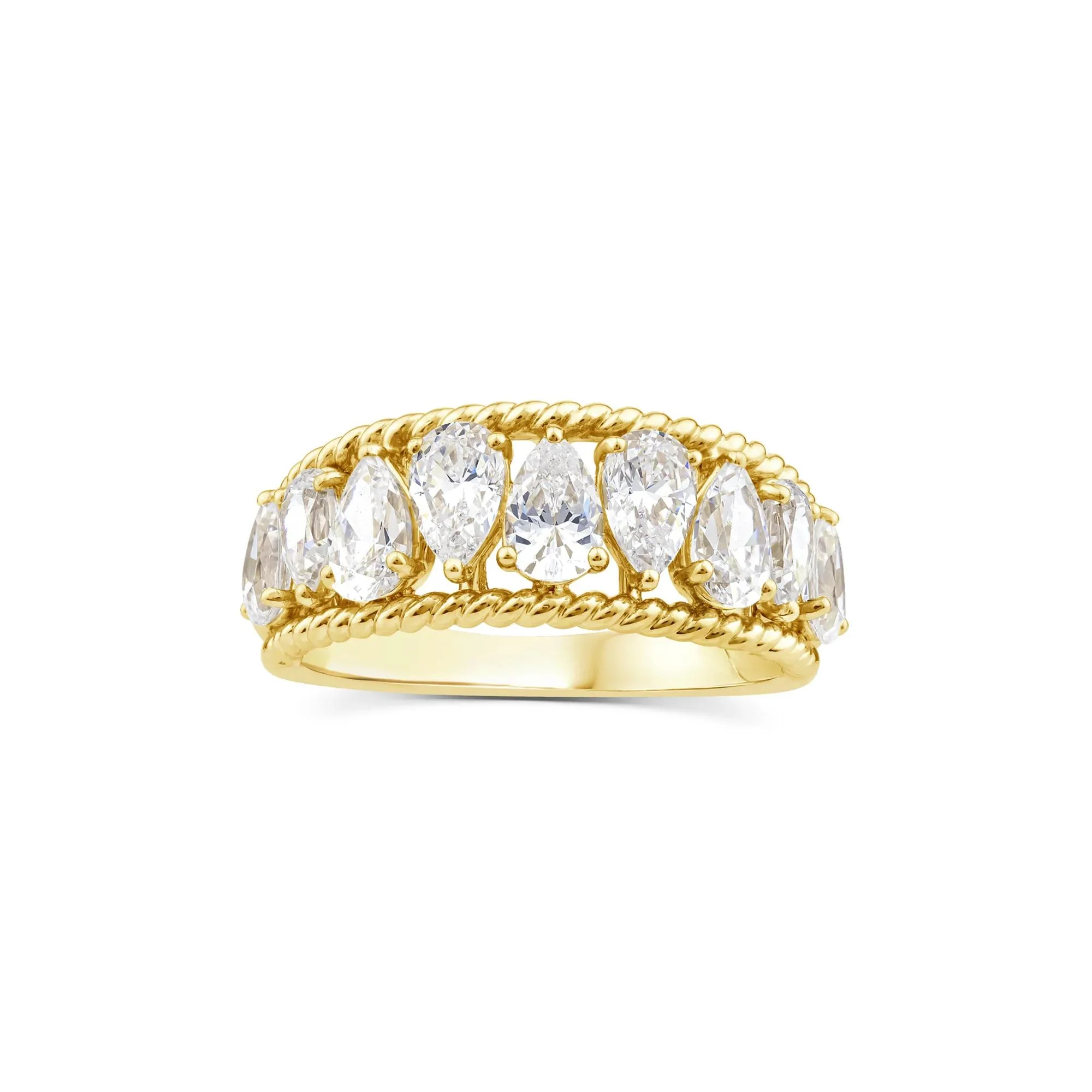 2 CT. Tw. Lab Grown Diamond Pear-Shaped Band Ring 14K Yellow Gold Size 7.5