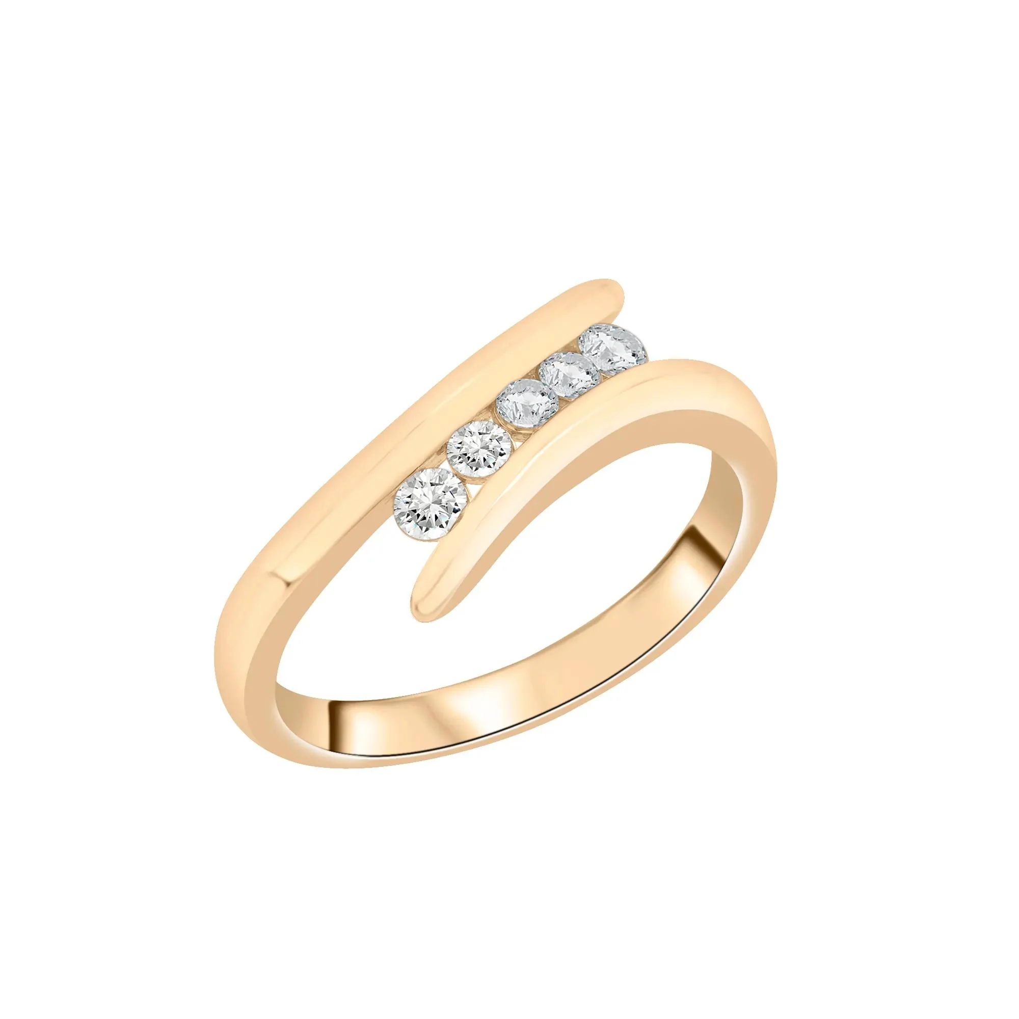 1/4 CT. Tw. Diamond Bypass Ring 10K Yellow Gold Round Brilliant Cut Size 6 2mm - Image 3
