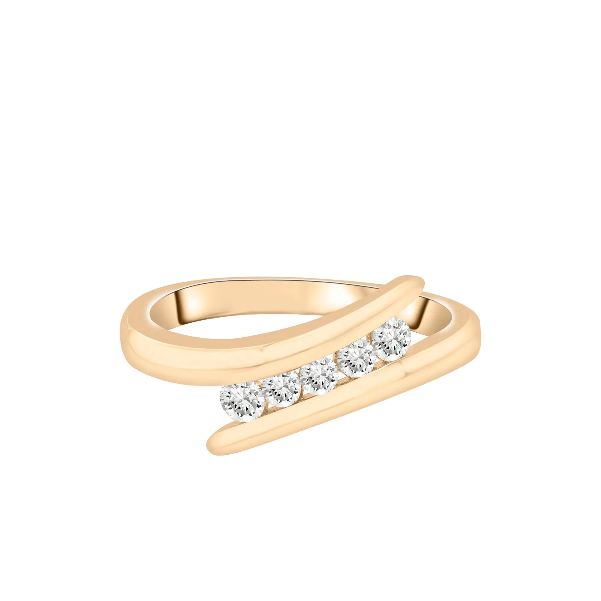 1/4 CT. Tw. Diamond Bypass Ring 10K Yellow Gold Round Brilliant Cut Size 6 2mm - Image 4