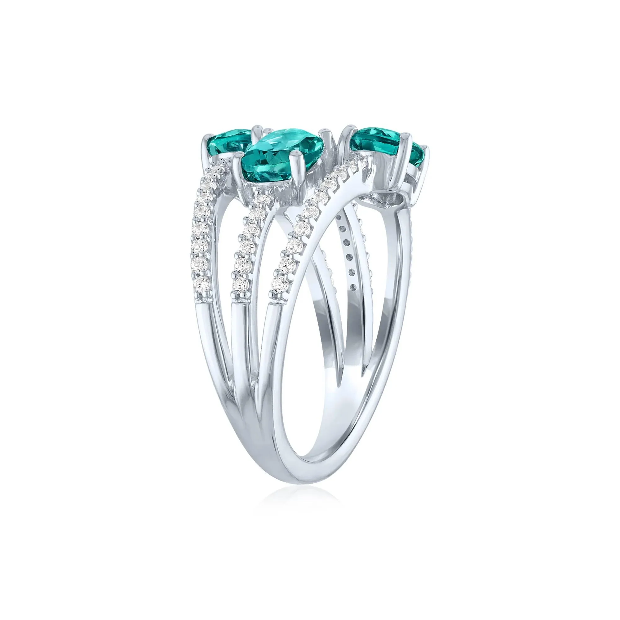 1/4 CT. Tw. Teal Apatite and Diamond Multi-Row Ring .925 Sterling Silver White Size 7 1mm - Image 2