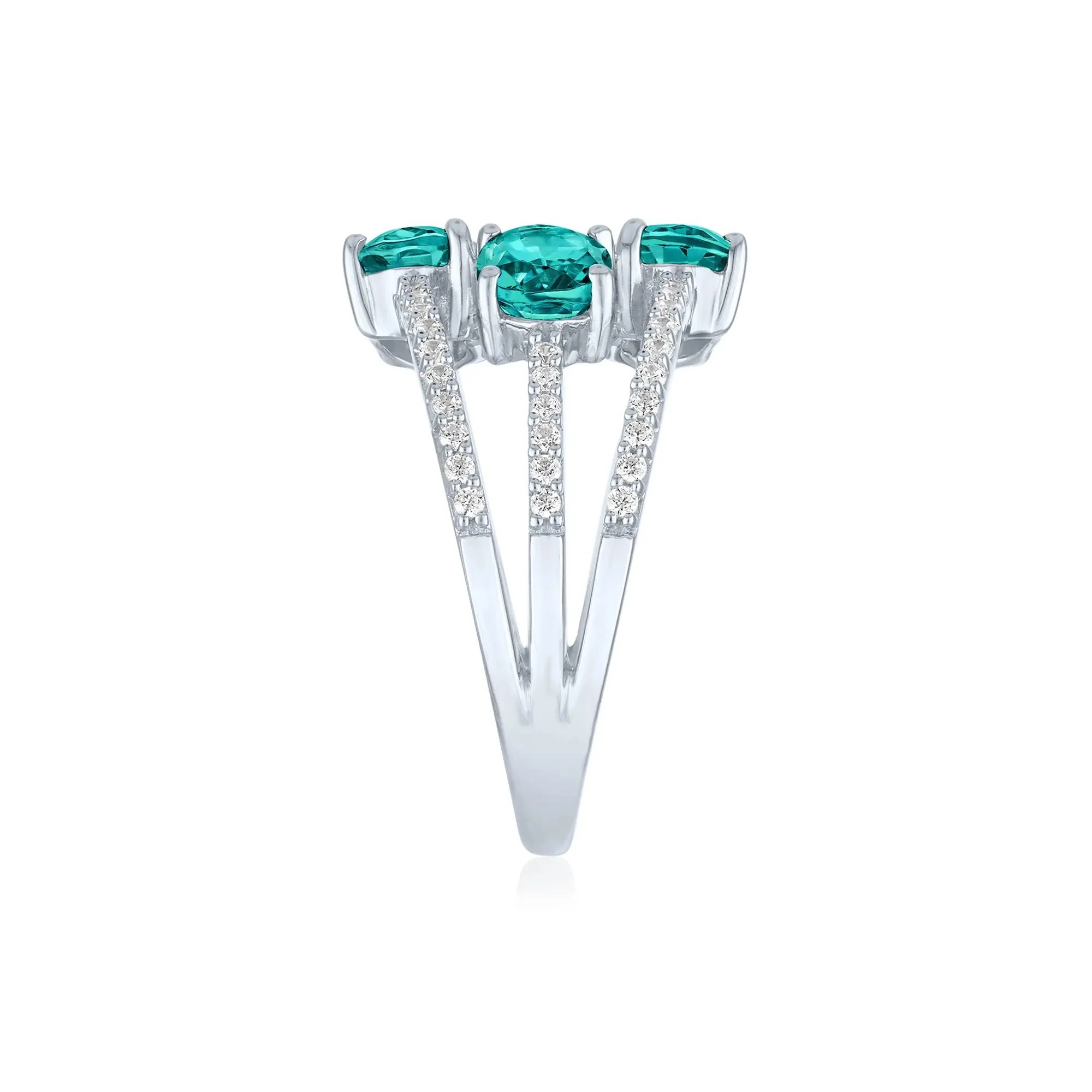1/4 CT. Tw. Teal Apatite and Diamond Multi-Row Ring .925 Sterling Silver White Size 7 1mm - Image 4