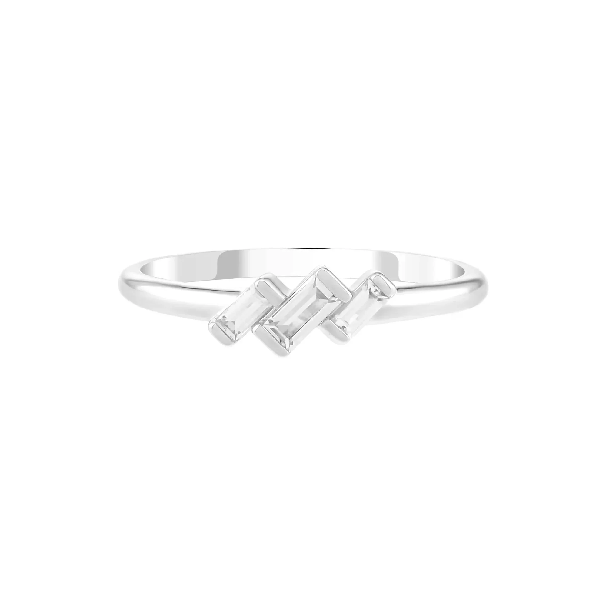Lab-Created White Sapphire Three-Stone Stack Ring .925 Sterling Silver Size 9 1.5mm