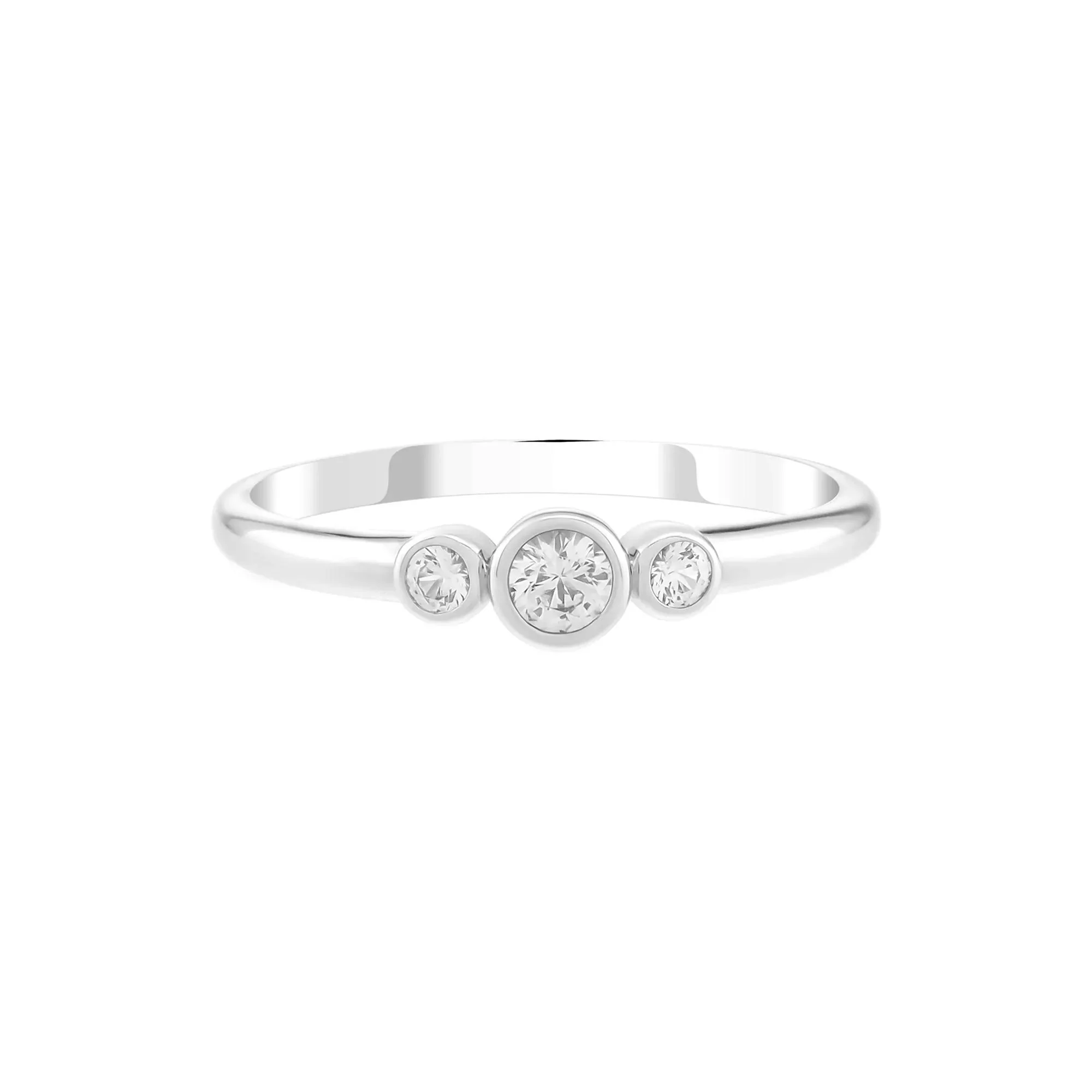 Lab-Created White Sapphire Three-Stone Ring .925 Sterling Silver Size 5.5 1.5mm