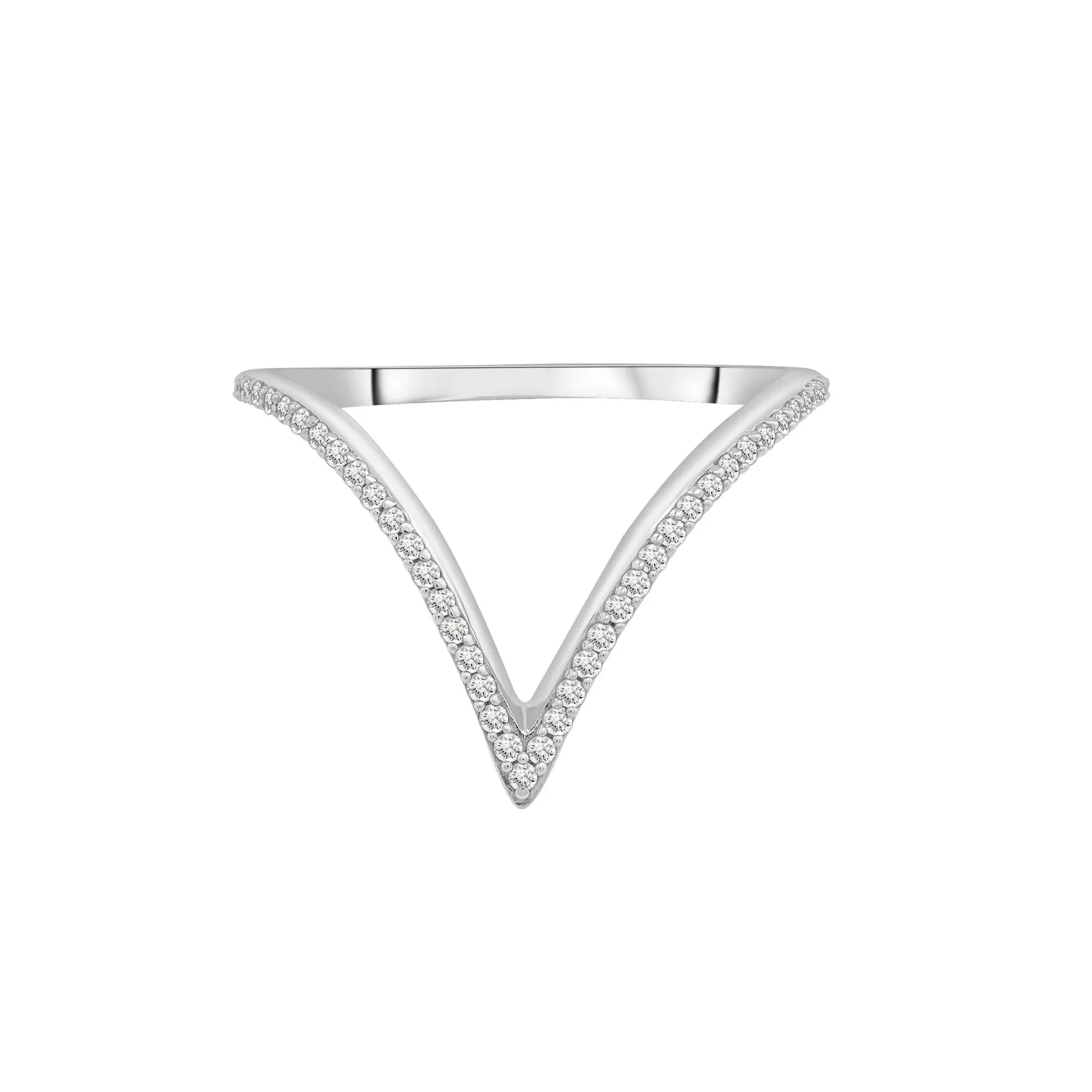 Diamond Chevron Ring .925 Sterling Silver White Size 7.5 1mm