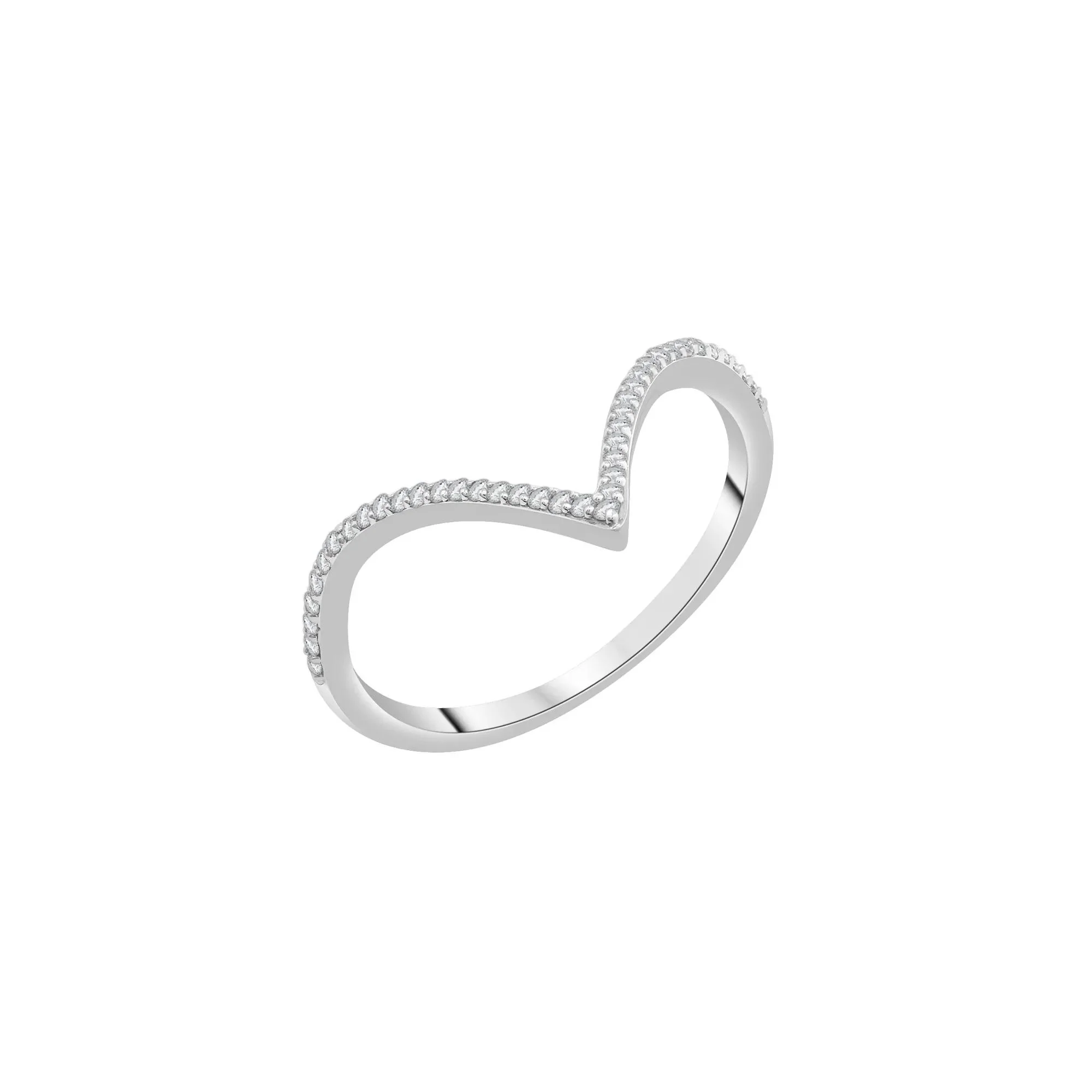 Diamond Chevron Ring .925 Sterling Silver White Size 8 1mm - Image 5