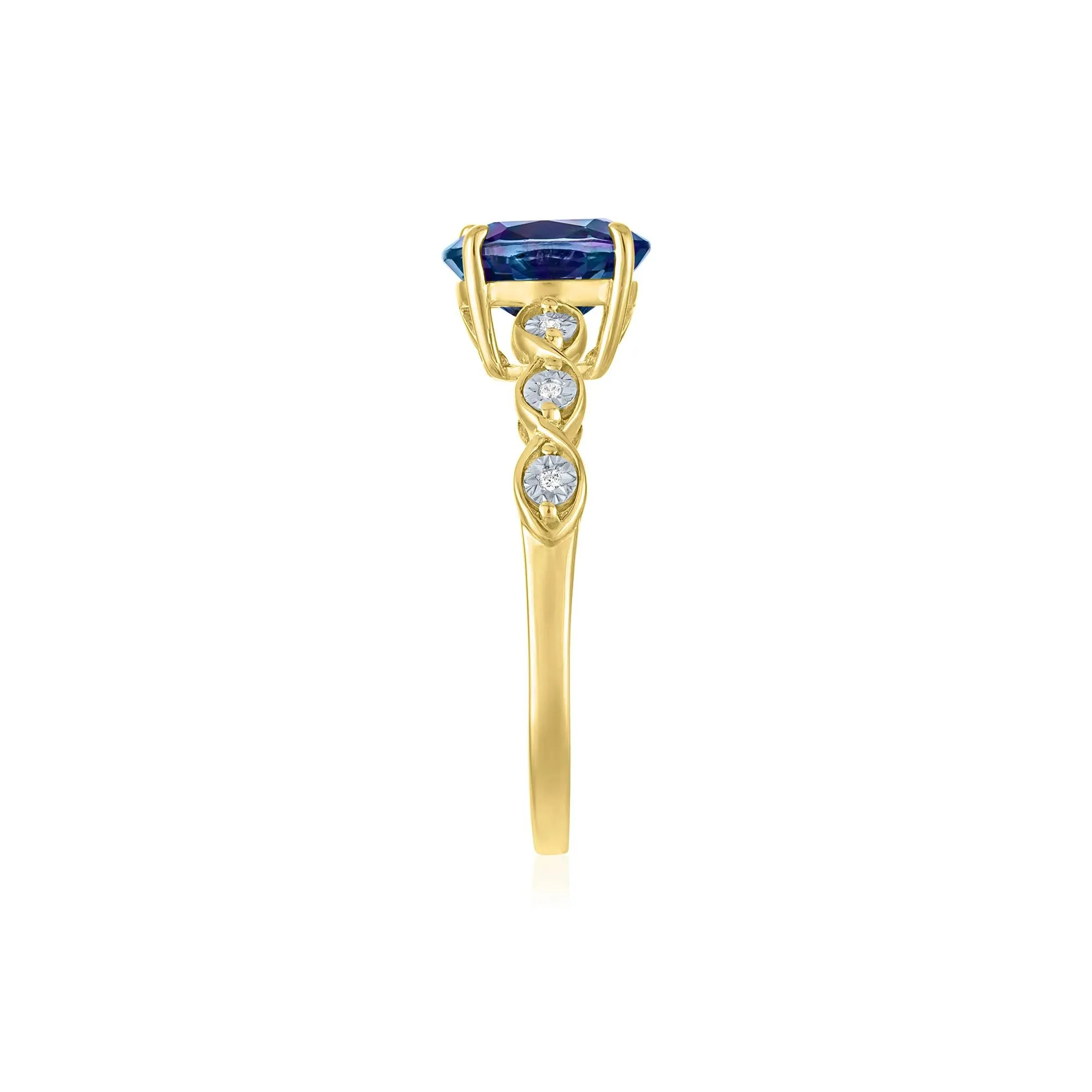 Lab-Created Alexandrite and Diamond Accent Ring 10K Yellow Gold Size 6.5 1mm - Image 2