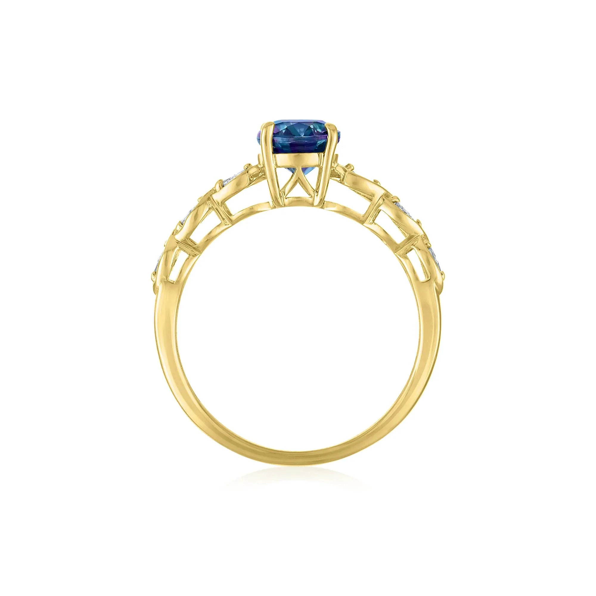 Lab-Created Alexandrite and Diamond Accent Ring 10K Yellow Gold Size 6.5 1mm - Image 3