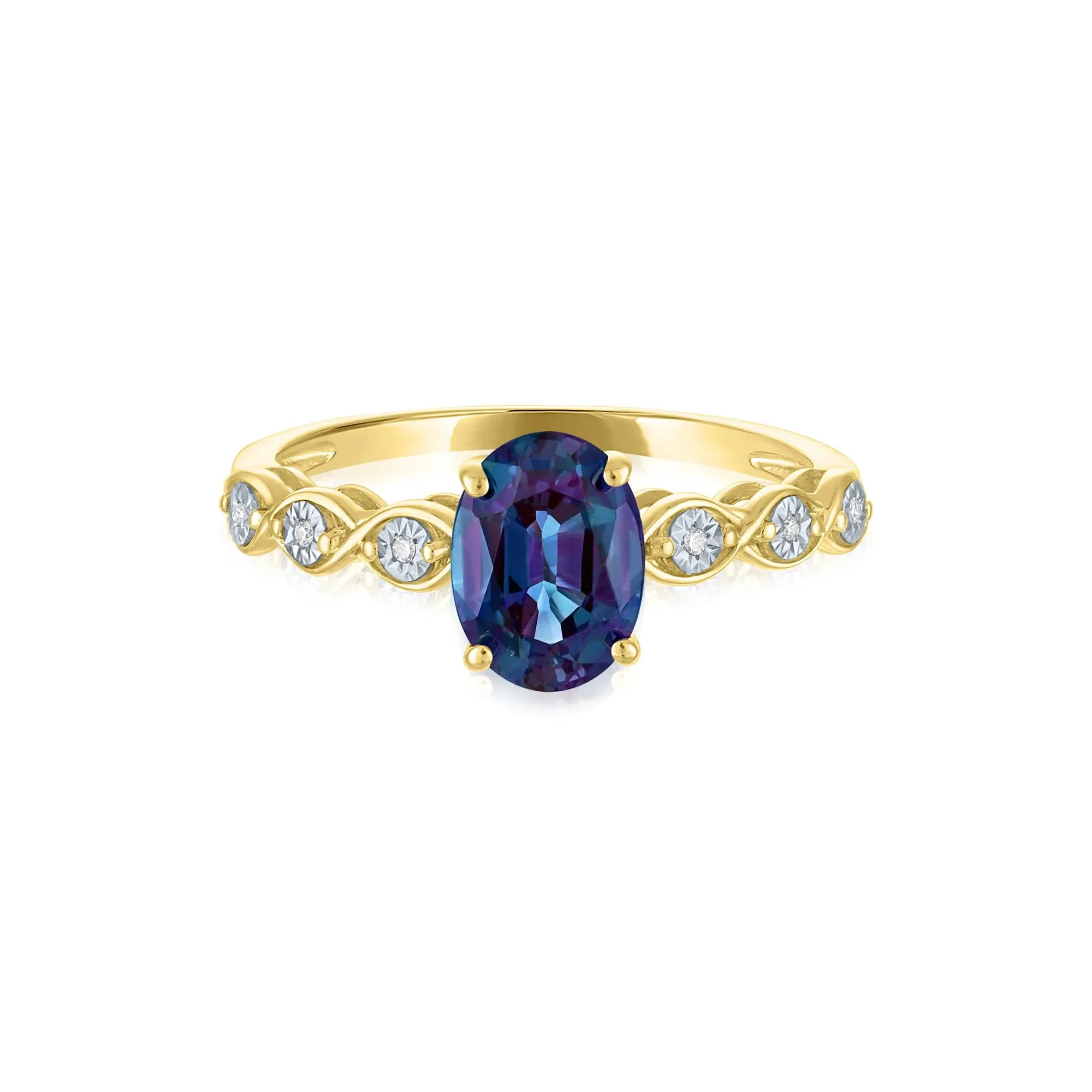 Lab-Created Alexandrite and Diamond Accent Ring 10K Yellow Gold Size 9 1mm