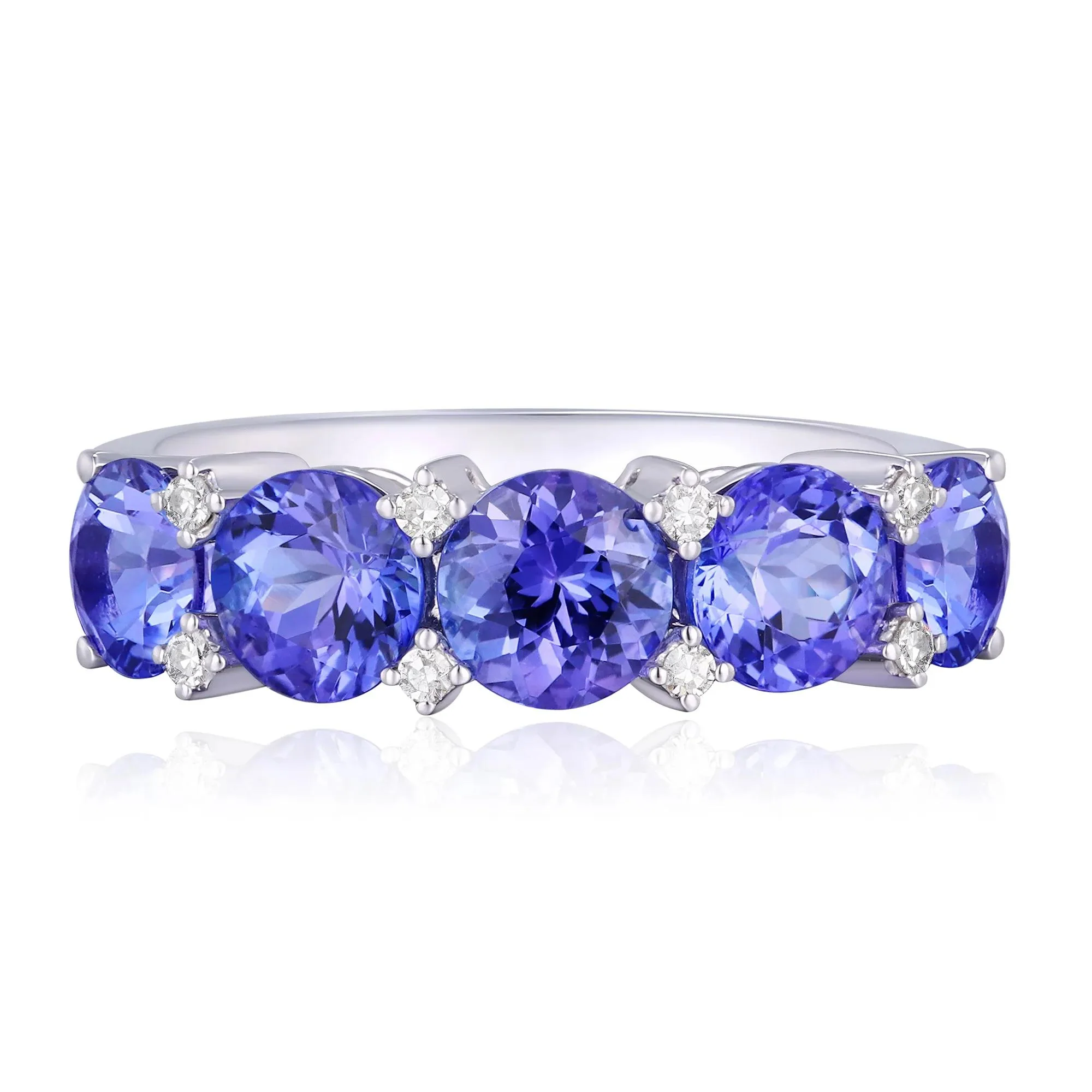 Tanzanite & Diamond Accent Ring 10K White Gold Round Brilliant Cut Size 6.5