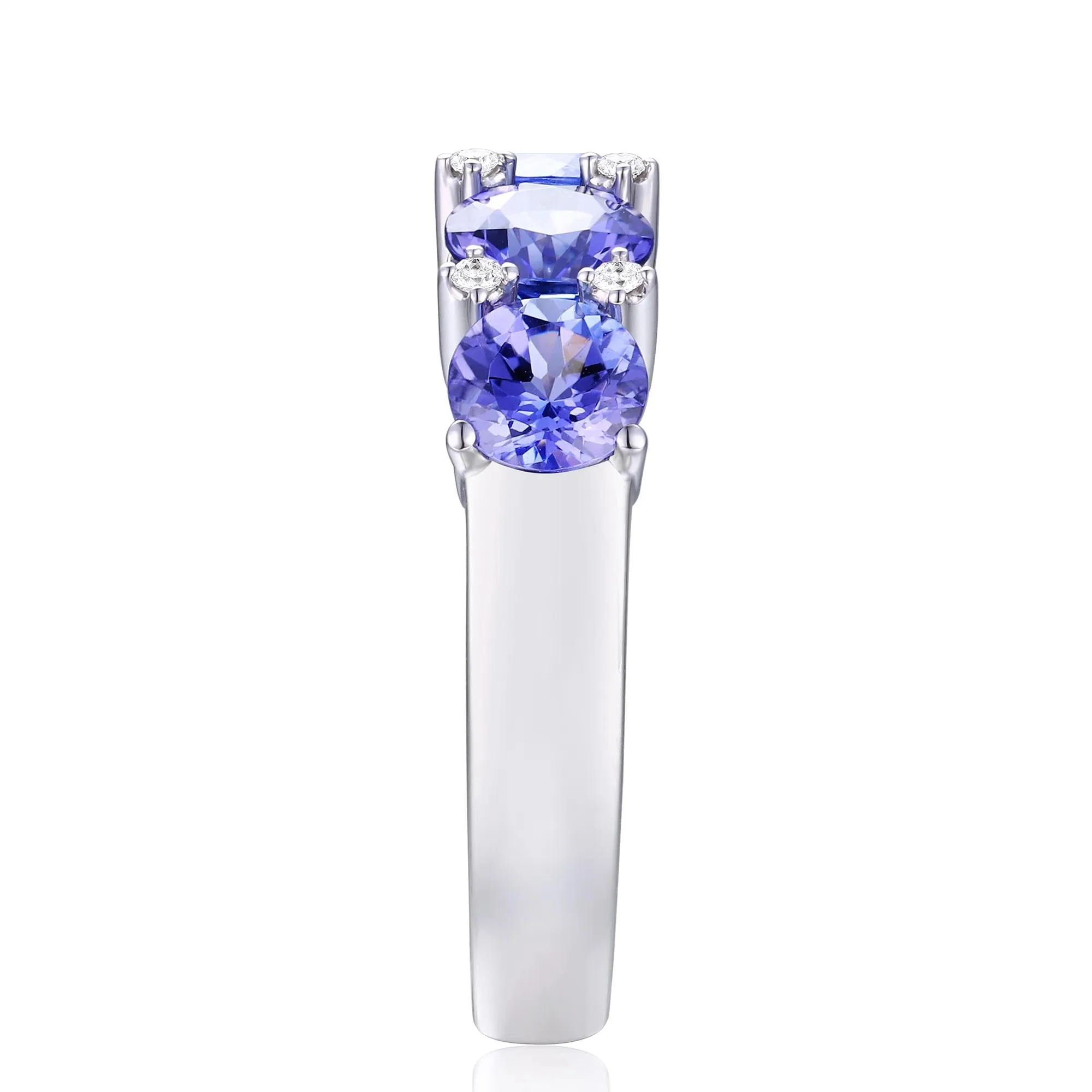 Tanzanite & Diamond Accent Ring 10K White Gold Round Brilliant Cut Size 6.5 - Image 3
